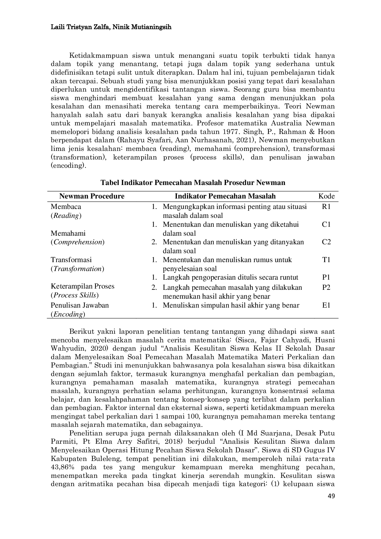 JURIS Identifikasi Kesulitan Siswa Sekolah Dasar Menyelesaikan Soal Cerita Tinjauan Dari Tahapan Newman