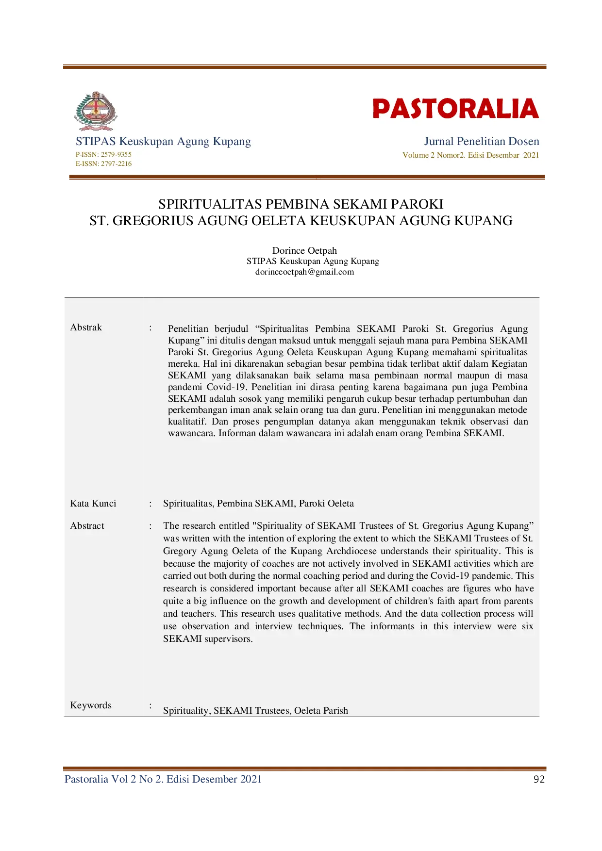 JURIS Spiritualitas Pembina Sekami Paroki St Gregorius Agung Oeleta Keuskupan Agung Kupang