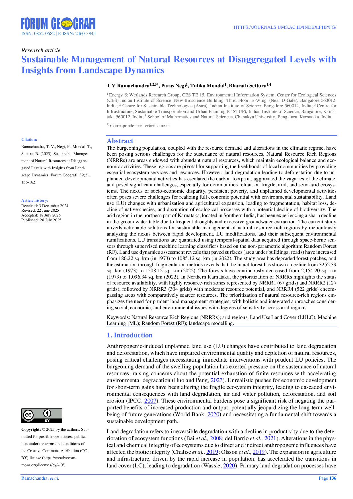 JURIS Sustainable Management of Natural Resources at Disaggregated Levels with Insights from Landscape Dynamics