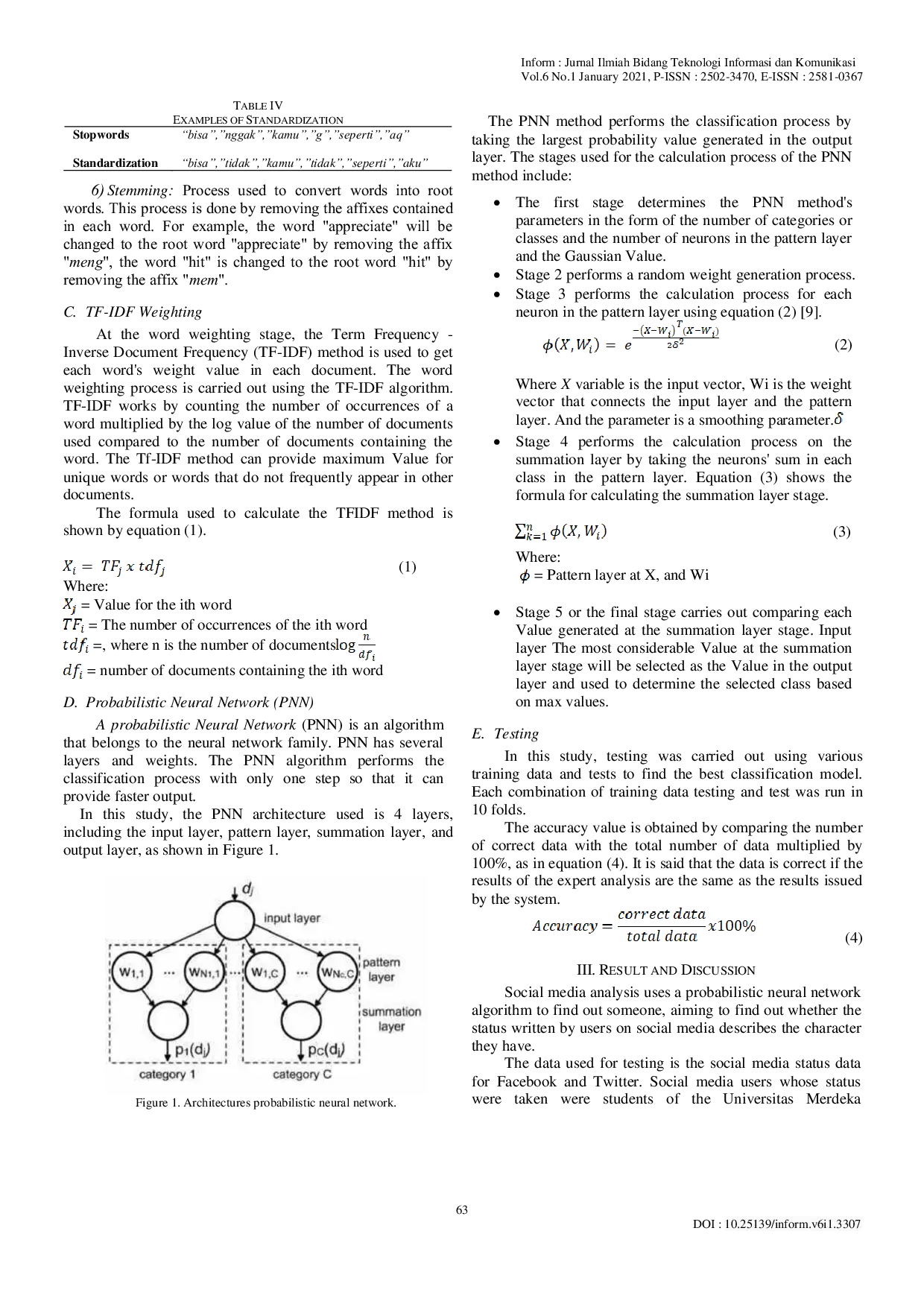 JURIS Social Media Analysis Using Probabilistic Neural Network Algorithm to Know Personality Traits