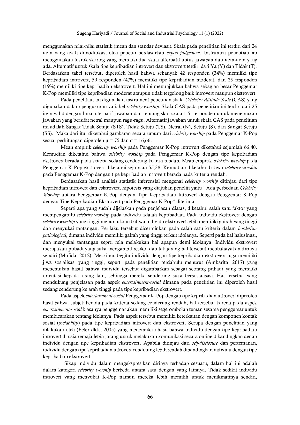 JURIS Celebrity Worship Ditinjau Dari Tipe Kepribadian Introvert dan Ekstrovert Pada Penggemar K Pop