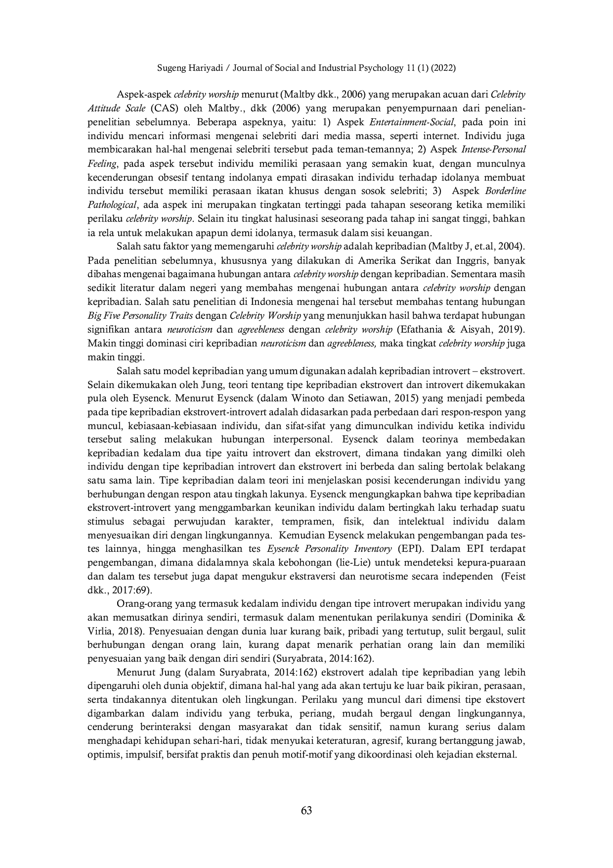 JURIS Celebrity Worship Ditinjau Dari Tipe Kepribadian Introvert dan Ekstrovert Pada Penggemar K Pop