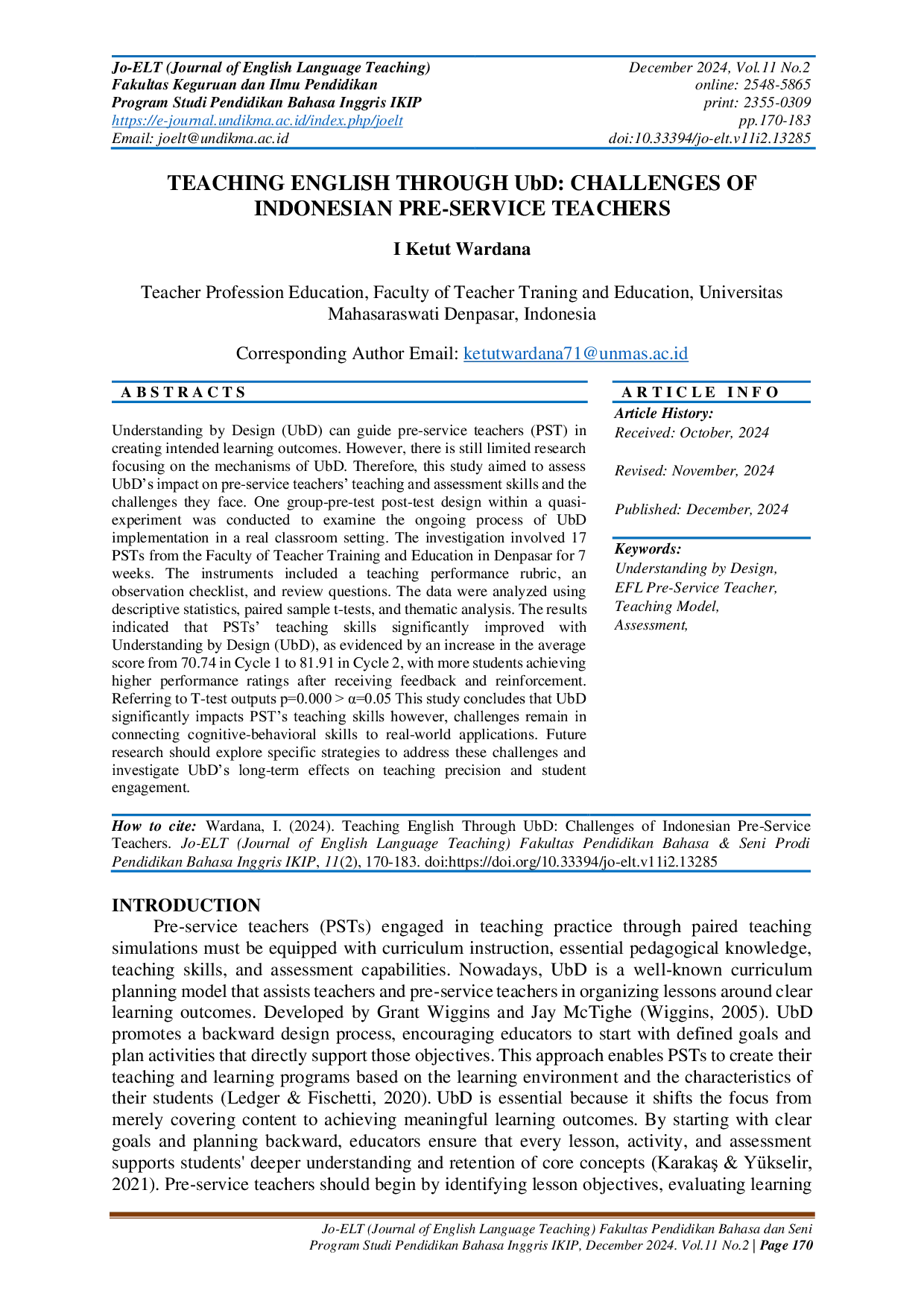 JURIS Teaching English Through UbD Challenges of Indonesian Pre Service Teachers