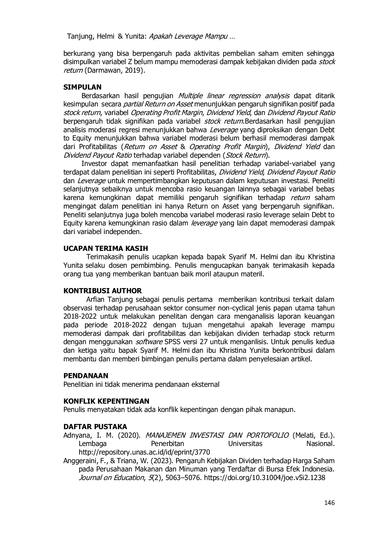 JURIS Apakah Leverage Mampu Memoderasi Dampak Profitabilitas dan Kebijakan Dividen Terhadap Stock Return