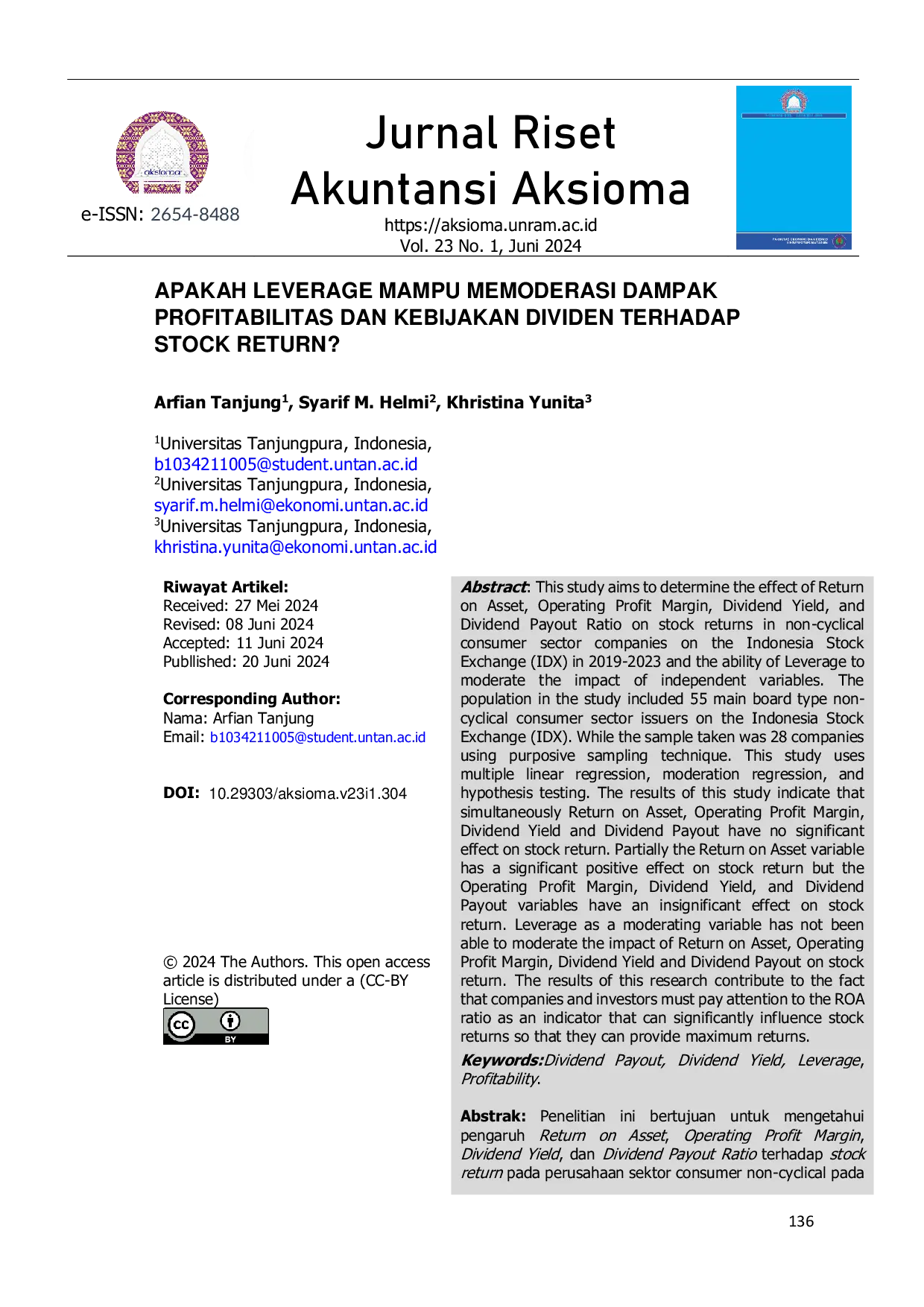 JURIS Apakah Leverage Mampu Memoderasi Dampak Profitabilitas dan Kebijakan Dividen Terhadap Stock Return