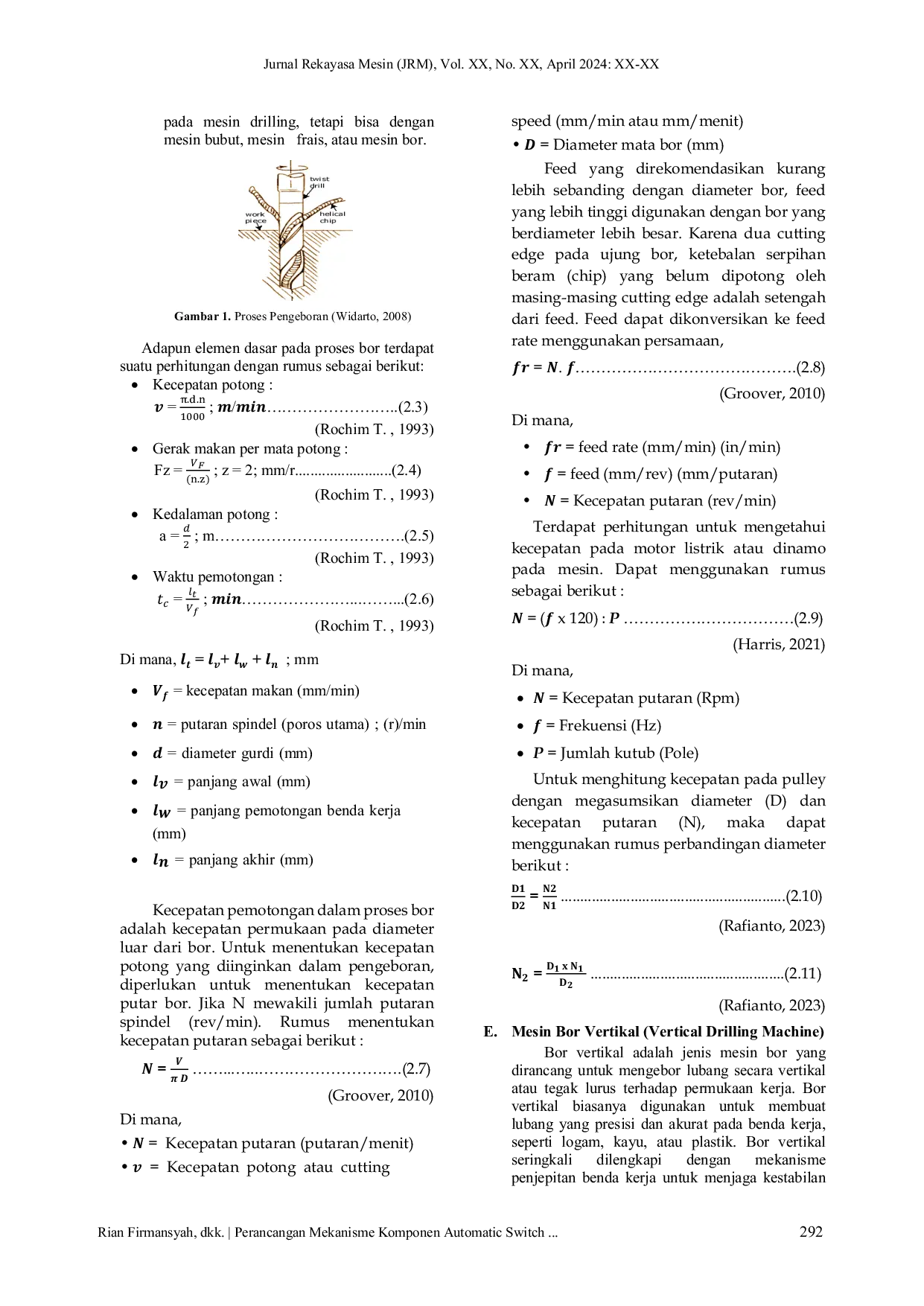 JURIS Perancangan Mekanisme Komponen Automatic Switch Vertical Drilling Machine KTK LGT 360