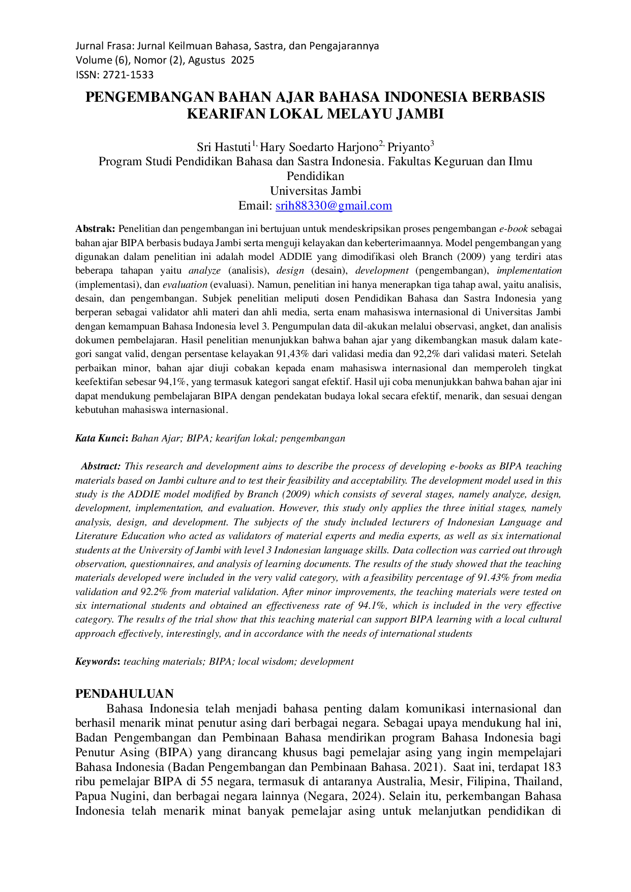 JURIS Pengembangan Bahan Ajar Bahasa Indonesia Berbasis Kearifan Lokal Melayu Jambi