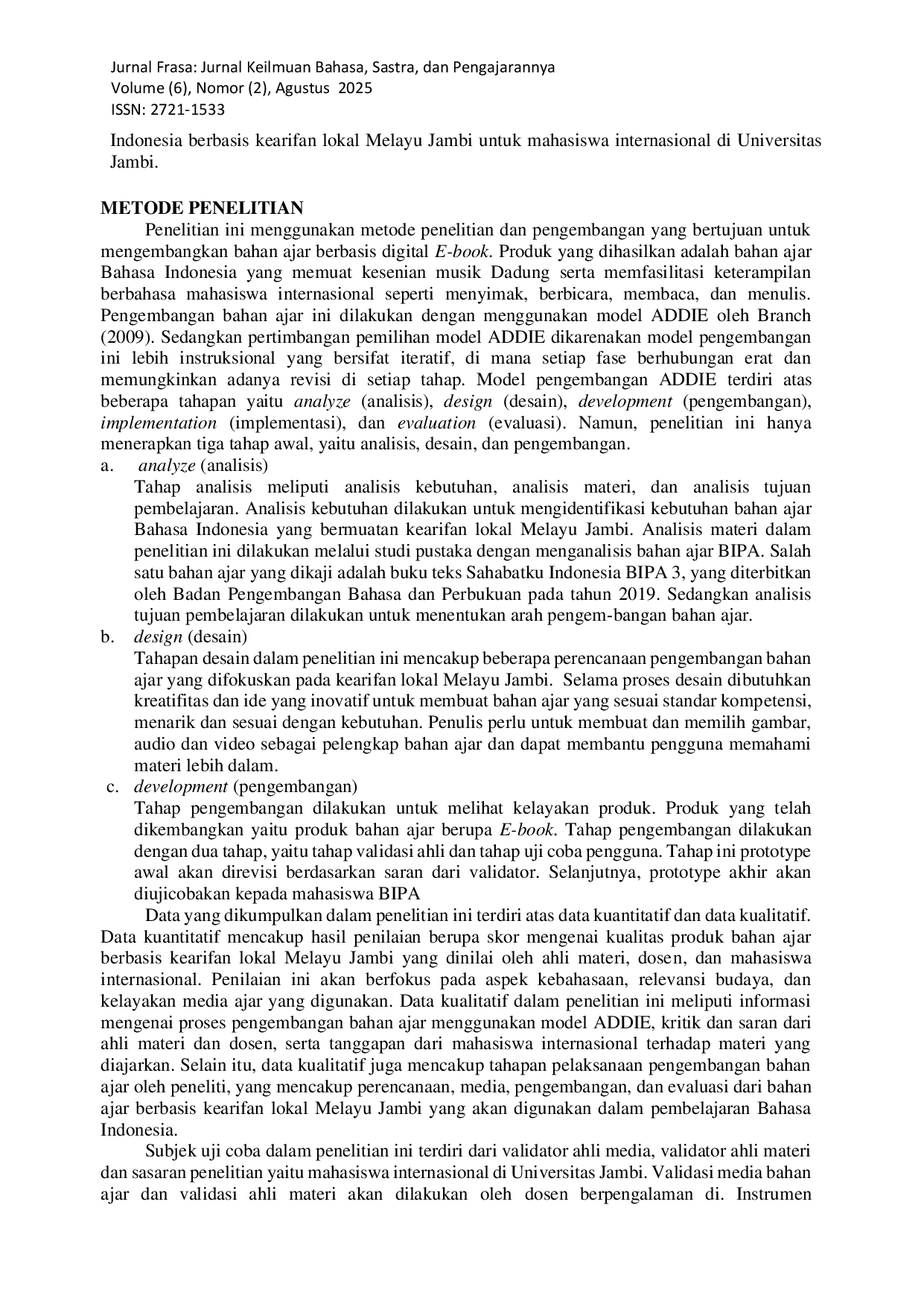 JURIS Pengembangan Bahan Ajar Bahasa Indonesia Berbasis Kearifan Lokal Melayu Jambi