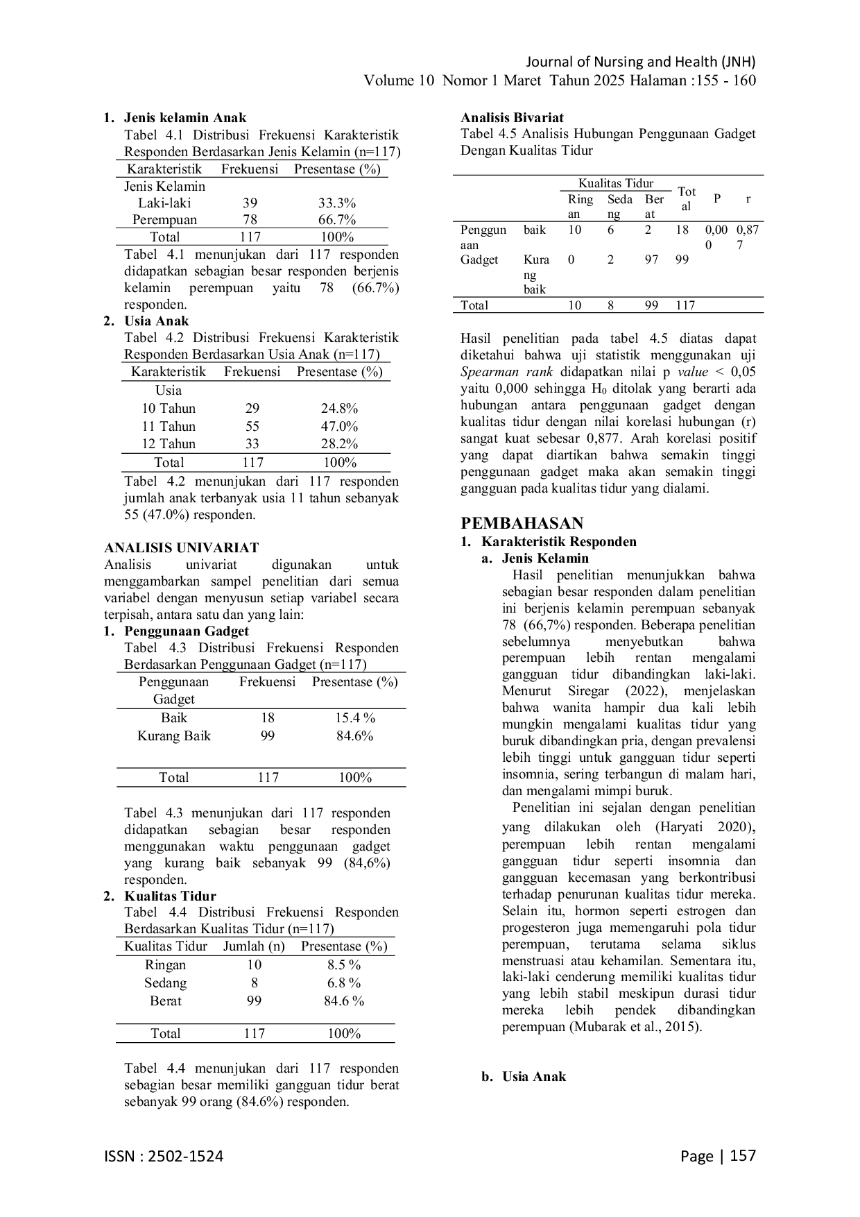 JURIS Hubungan Antara Penggunaan Gadget Dengan Kualitas Tidur Anak Di Mi Raudlatul Wildan Wedung