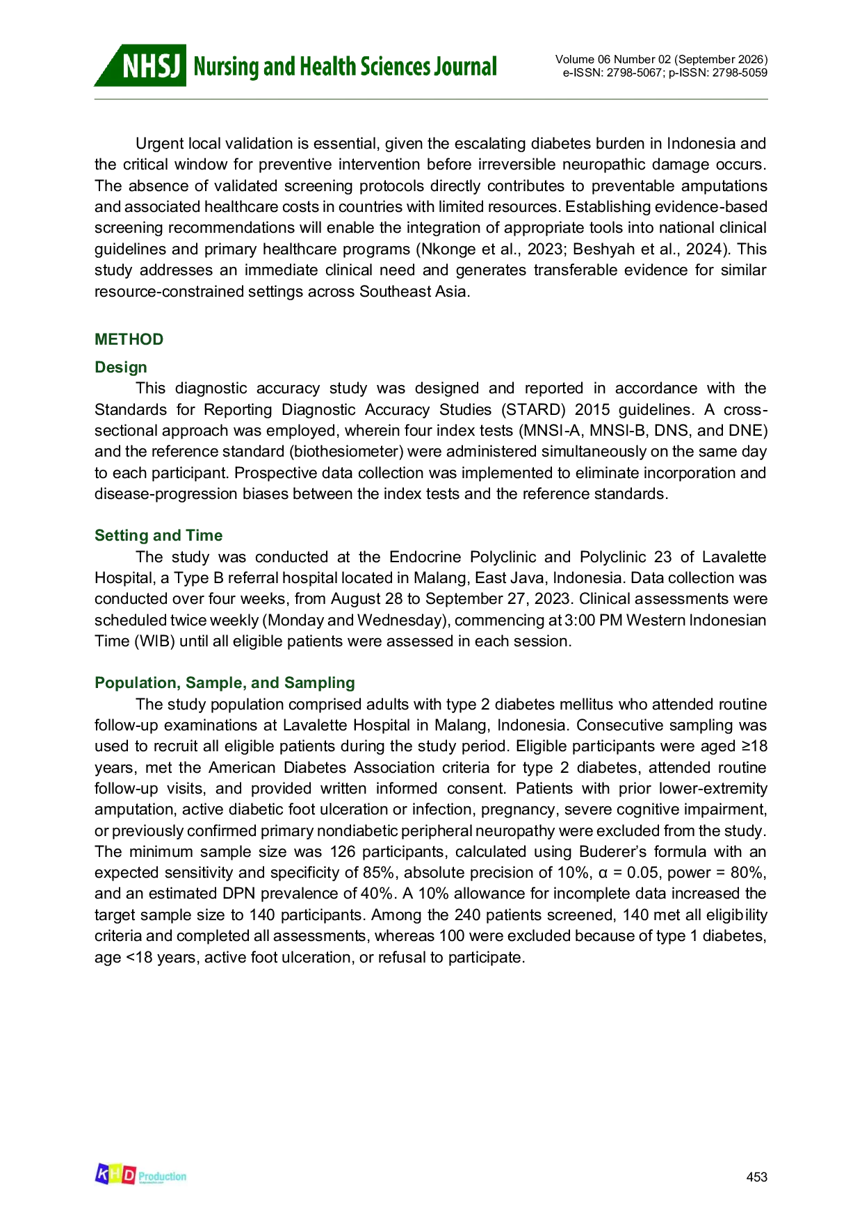 JURIS Comparative diagnostic accuracy of clinical screening instruments for diabetic peripheral neuropathy against vibration perception threshold A study in Indonesia