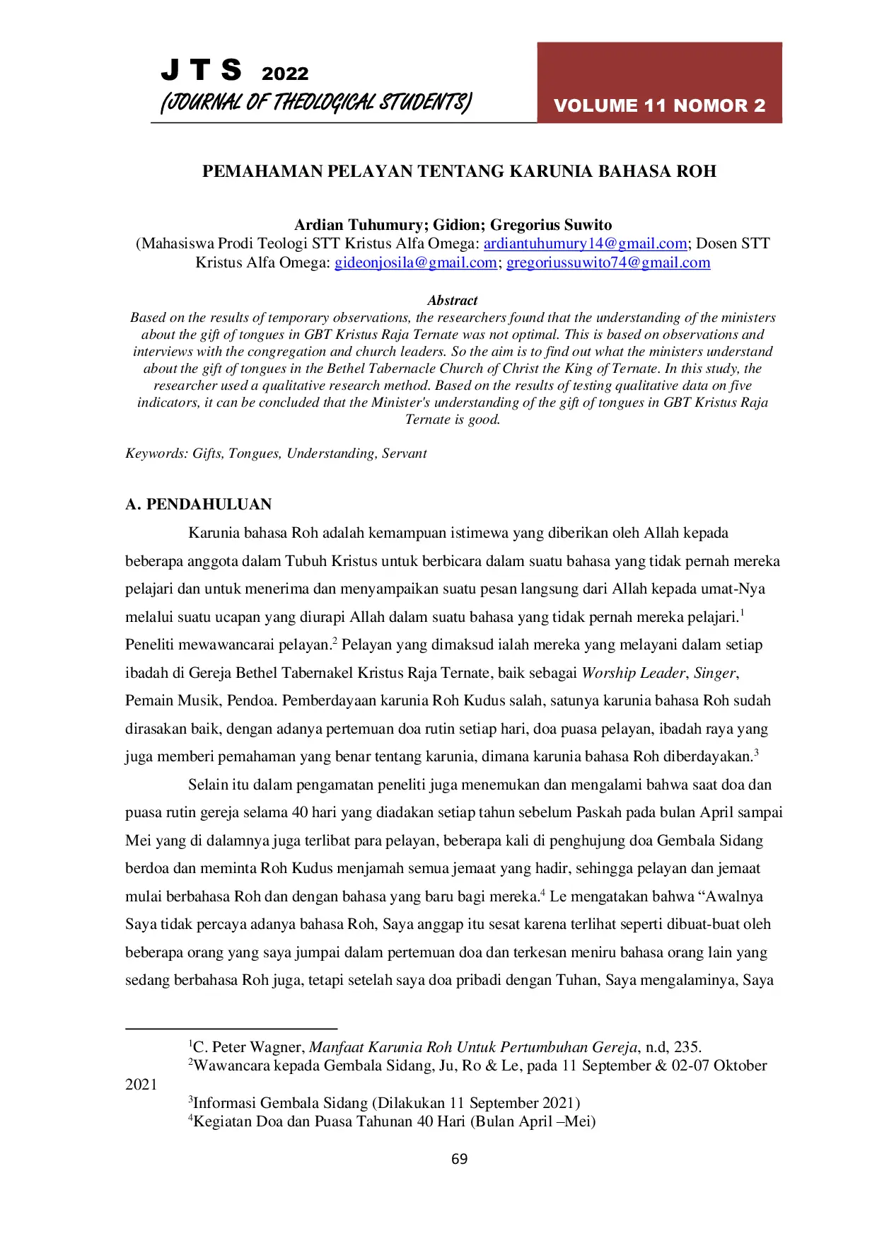 JURIS Pemahaman Pelayan Tentang Karunia Bahasa Roh