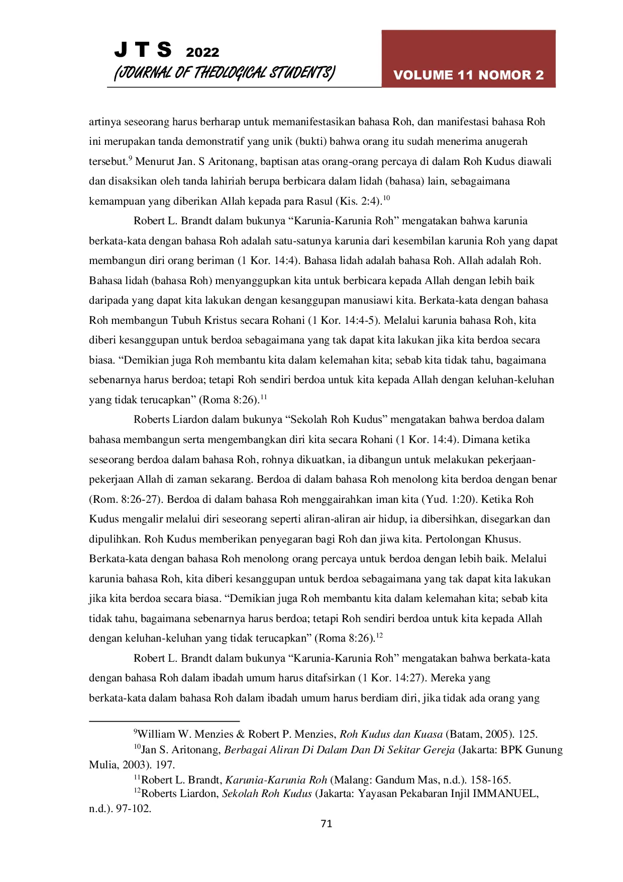 JURIS Pemahaman Pelayan Tentang Karunia Bahasa Roh