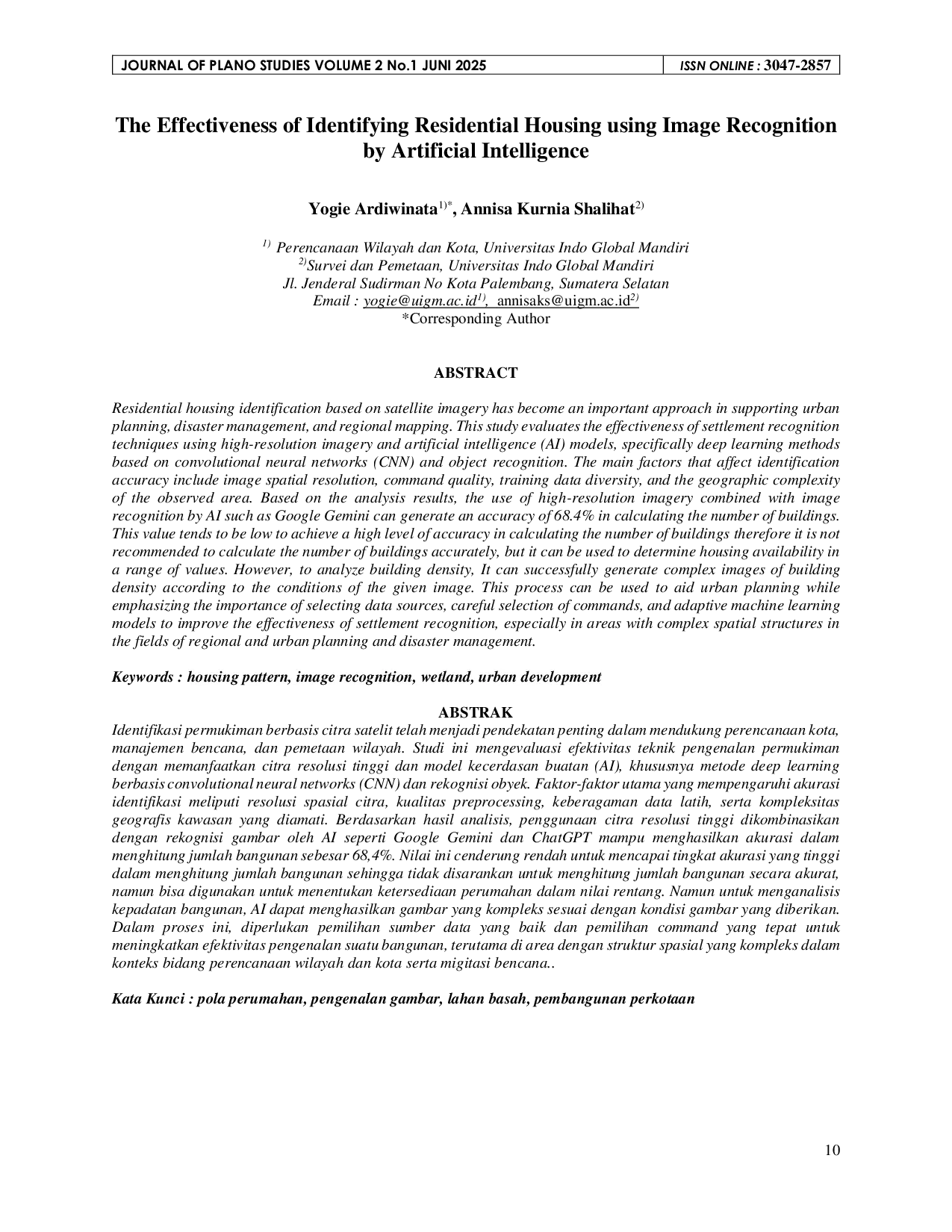 JURIS The Effectiveness of Identifying Residential Housing using Image Recognition by Artificial Intelligence