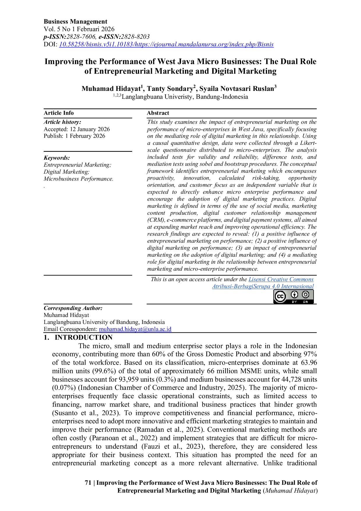 JURIS Improving the Performance of West Java Micro Businesses The Dual Role of Entrepreneurial Marketing and Digital Marketing