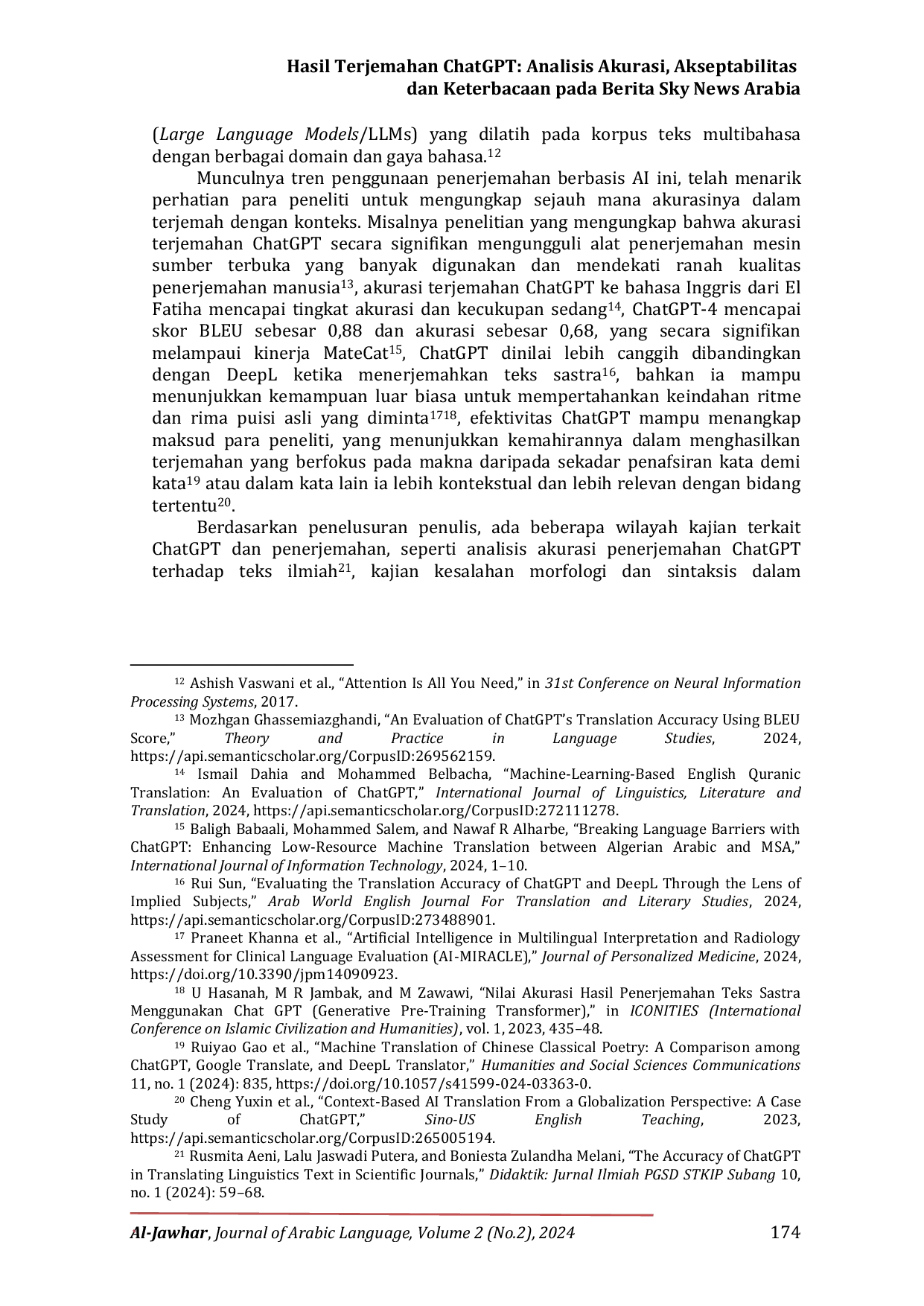 JURIS Hasil Terjemahan ChatGPT Analisis Akurasi Akseptabilitas dan Keterbacaan pada Berita Sky News Arabia