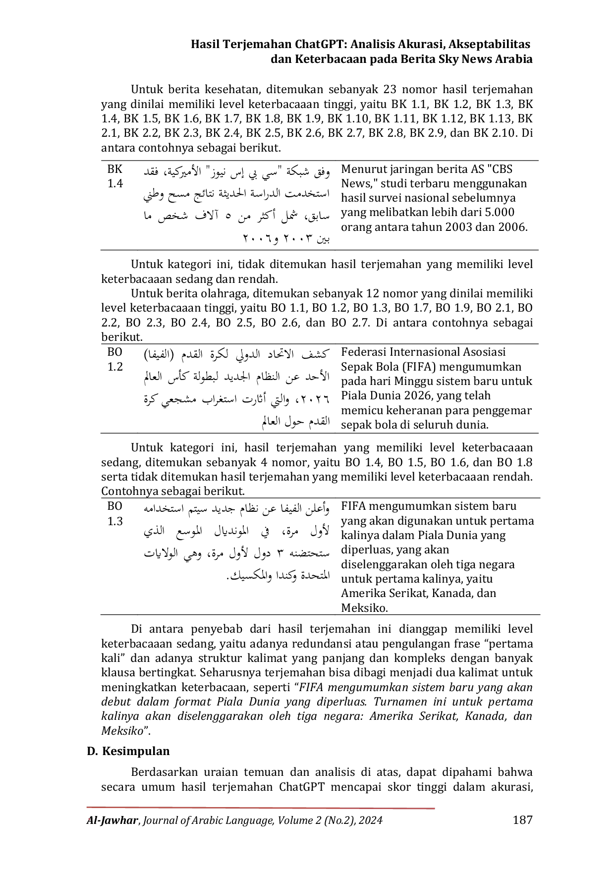 JURIS Hasil Terjemahan ChatGPT Analisis Akurasi Akseptabilitas dan Keterbacaan pada Berita Sky News Arabia