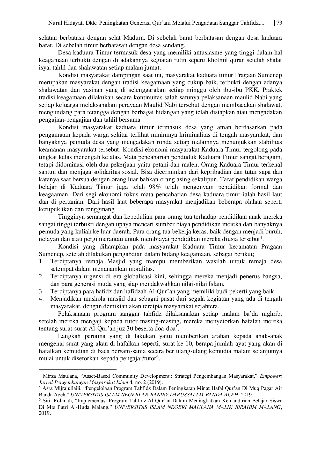 JURIS Peningkatan Generasi Qur ani Melalui Pengadaan Sanggar Tahfidz Di Desa Kaduara Timur Kecamatan Pragaan Kabupaten Sumenep