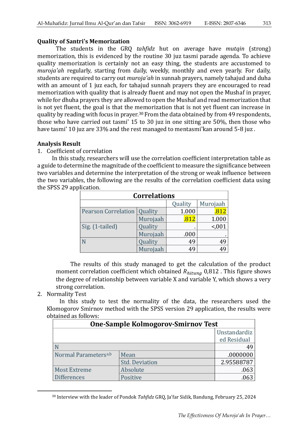JURIS The Effectiveness of Muroja ah in Prayer on the Quality of Memorization