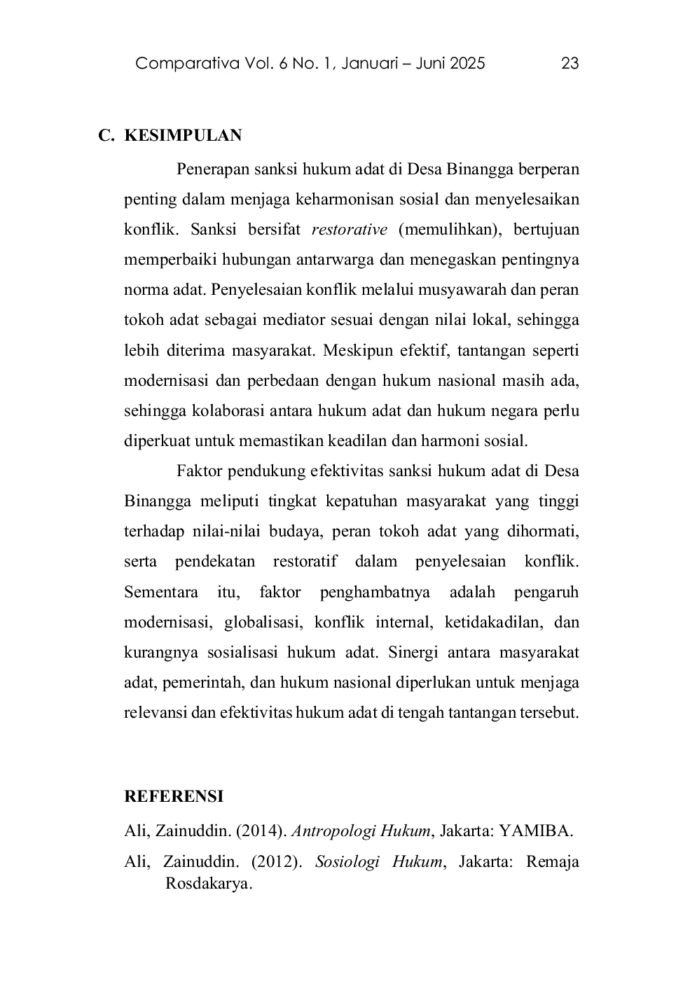 JURIS Efektivitas Sanksi Hukum Adat Di Desa Binangga Kecamatan Marawola Kabupaten Sigi