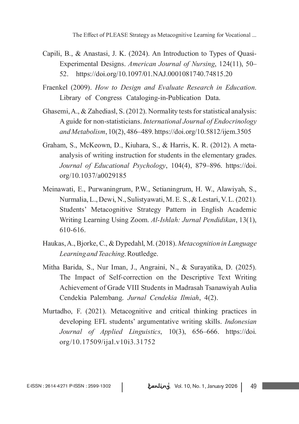 JURIS The Effect of PLEASE Strategy as Metacognitive Learning for Improving Vocational Students Writing Skill