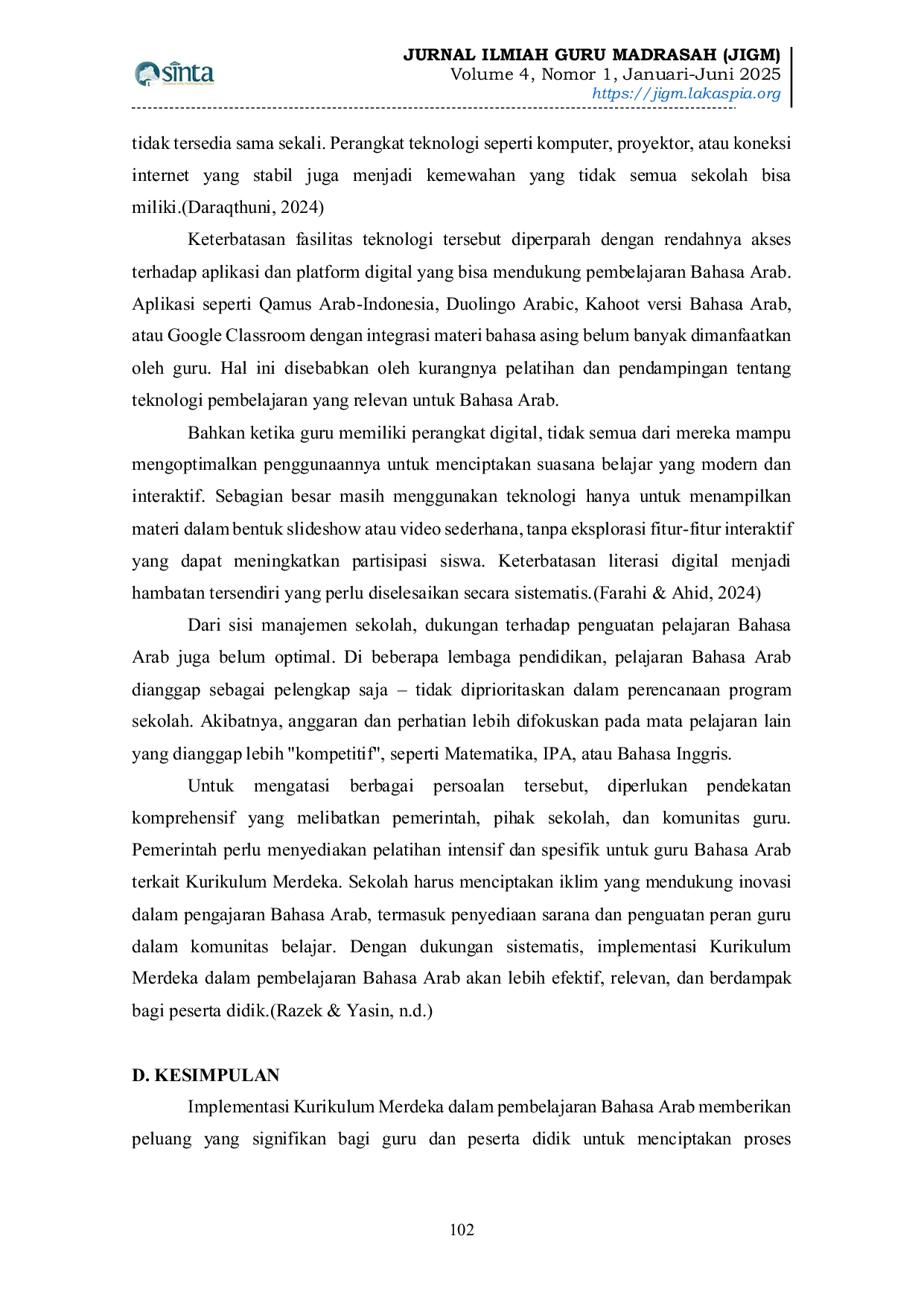 JURIS Implementasi Kurikulum Merdeka dalam Pembelajaran Bahasa Arab Peluang dan Tantangan
