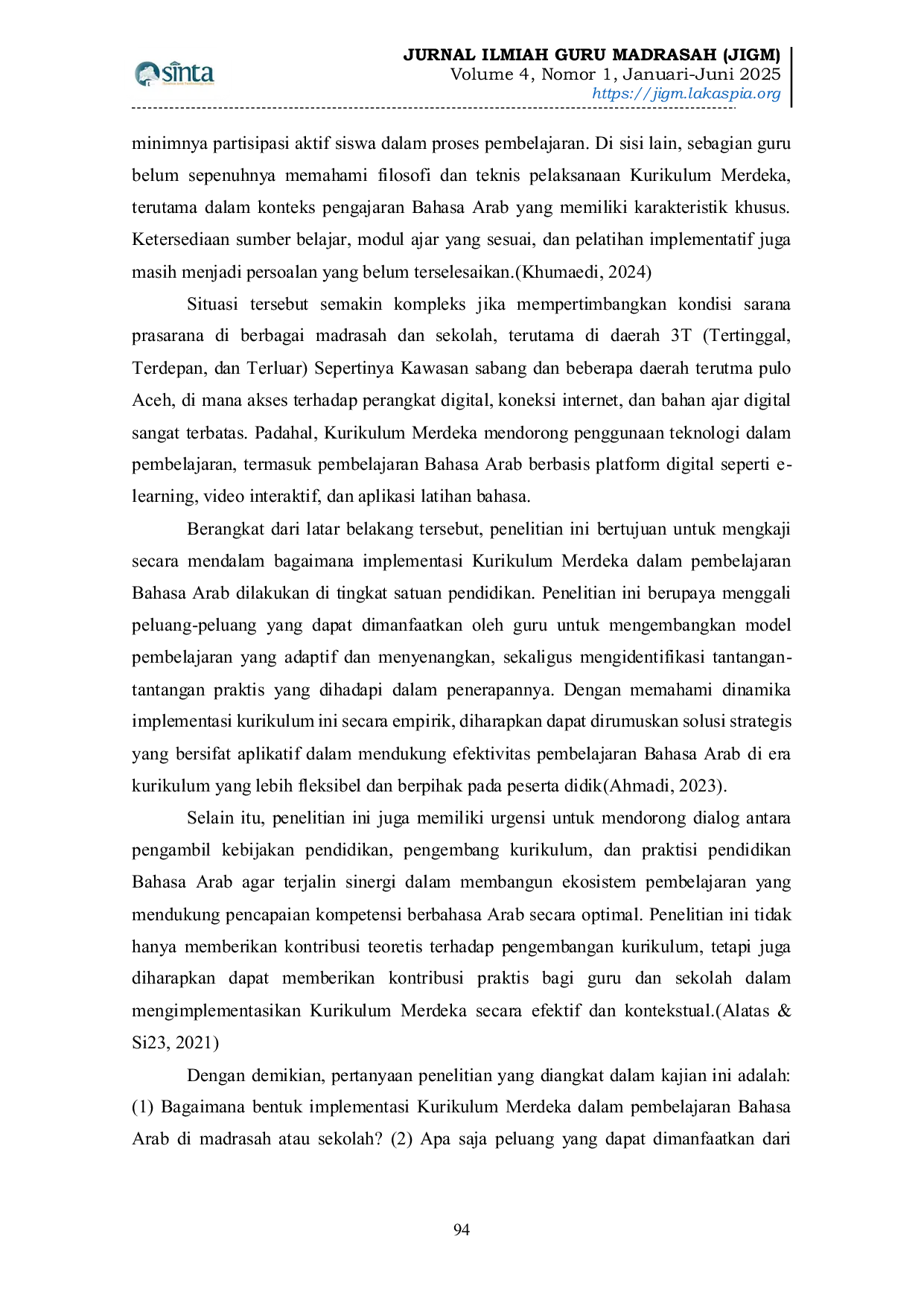 JURIS Implementasi Kurikulum Merdeka dalam Pembelajaran Bahasa Arab Peluang dan Tantangan