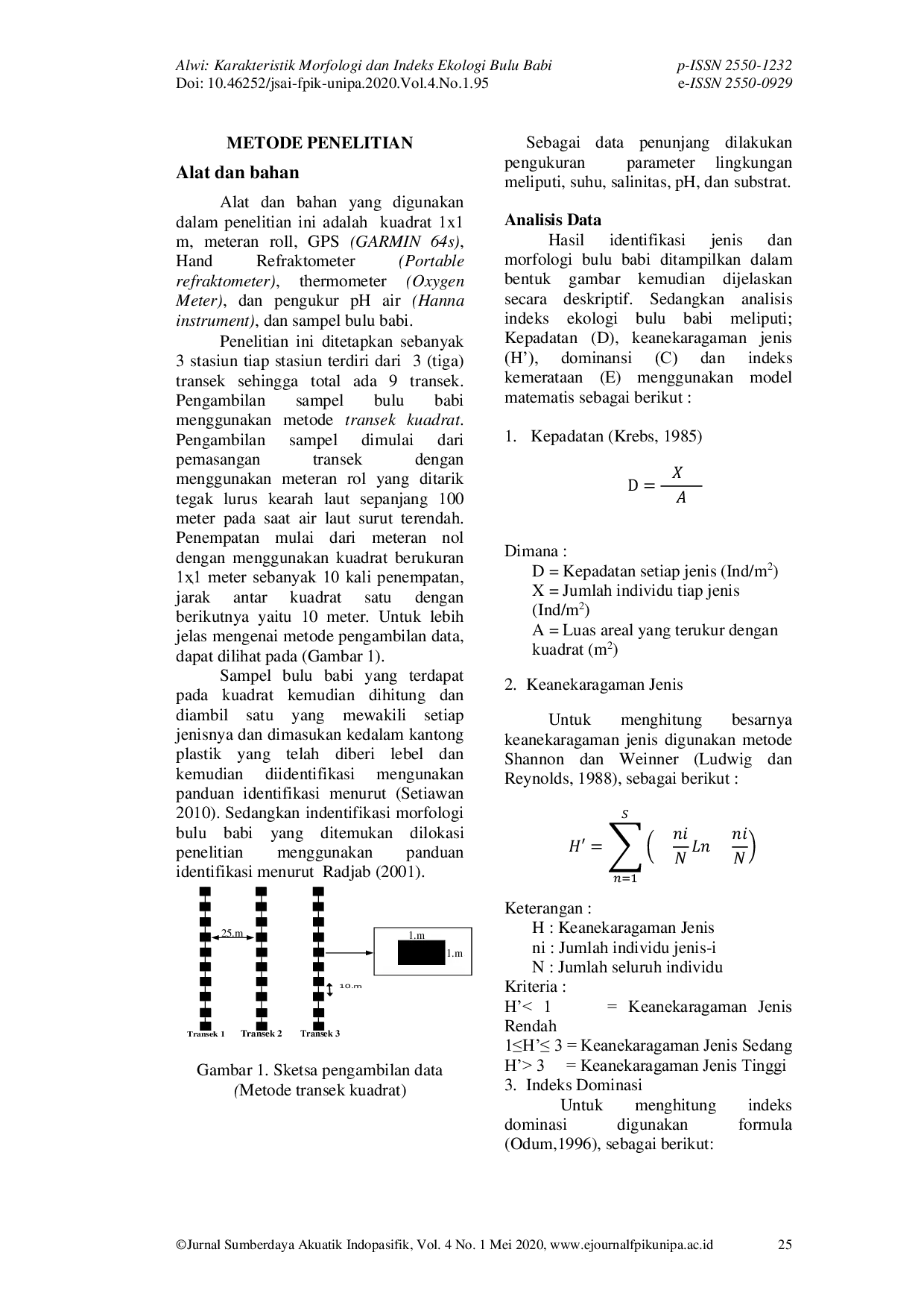 JURIS Karakteristik Morfologi dan Indeks Ekologi Bulu Babi Echinoidea di Perairan Desa Wawama Kabupaten Pulau Morotai