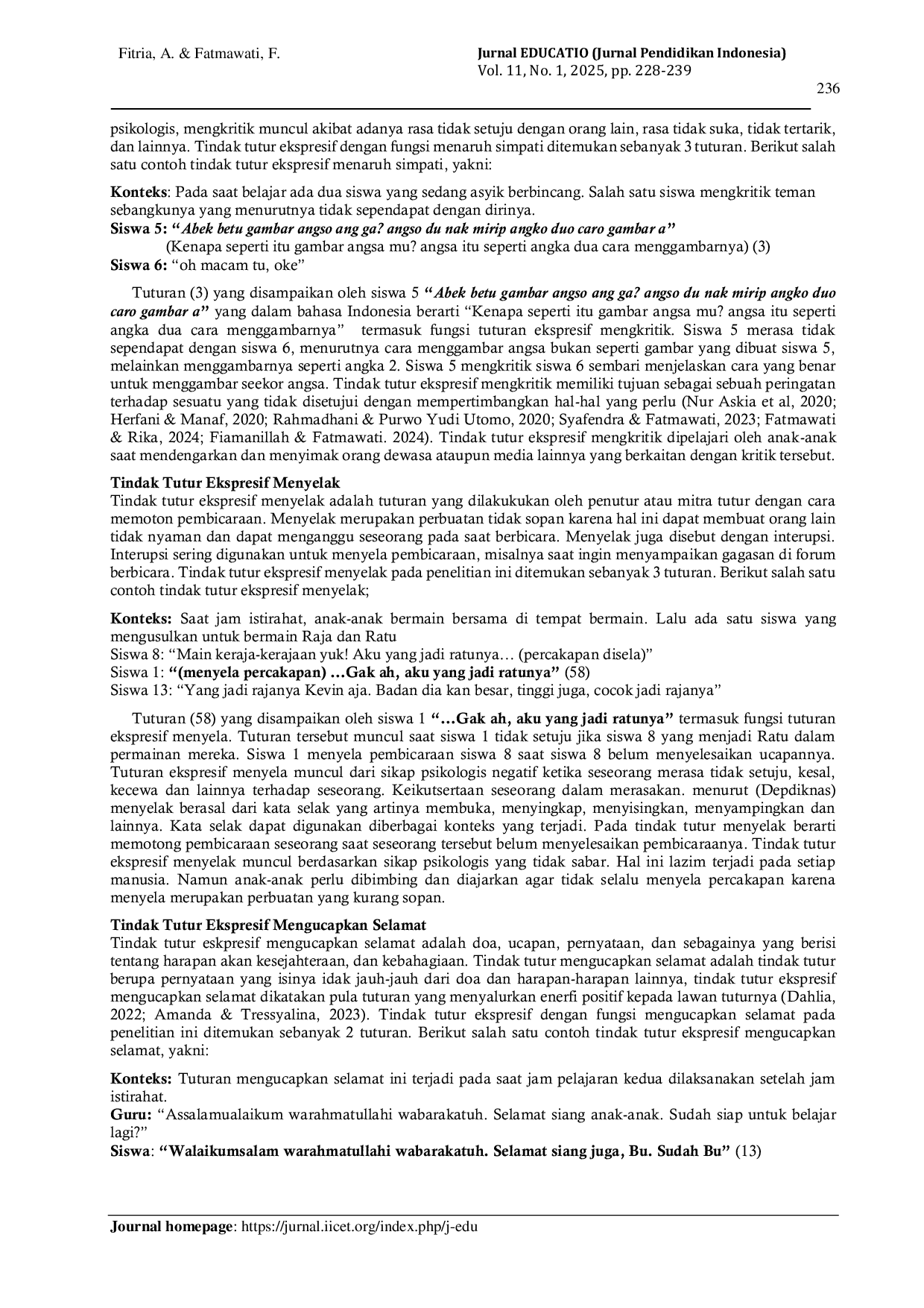 JURIS Tindak tutur ekspresif pada tuturan siswa di taman kanak kanak nurul islam sentajo raya