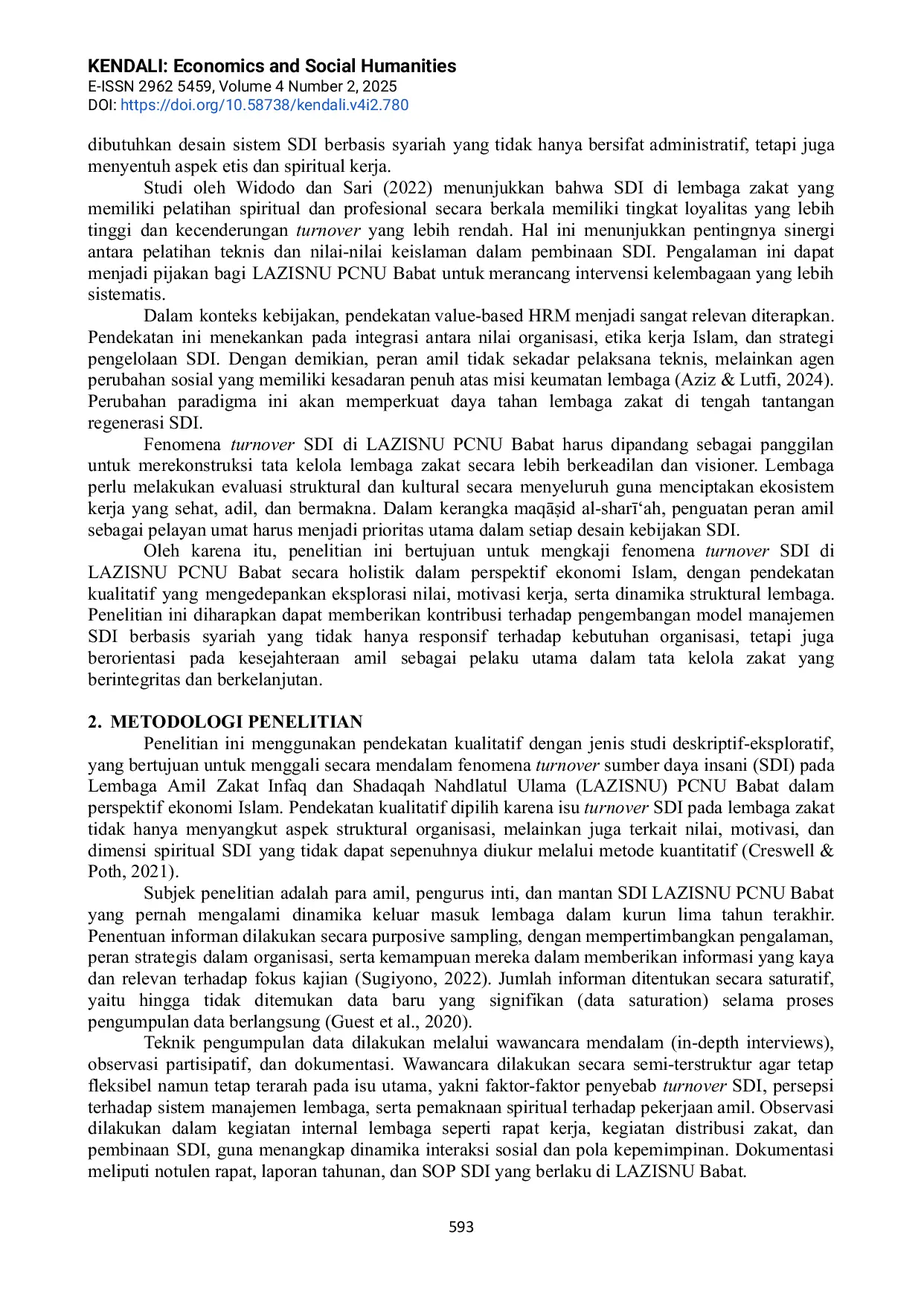 JURIS Studi Turnover Sumber Daya Insani Pada Lembaga Amil Zakat Infaq LAZISNU PCNU Babat Dalam Perspektif Ekonomi Islam