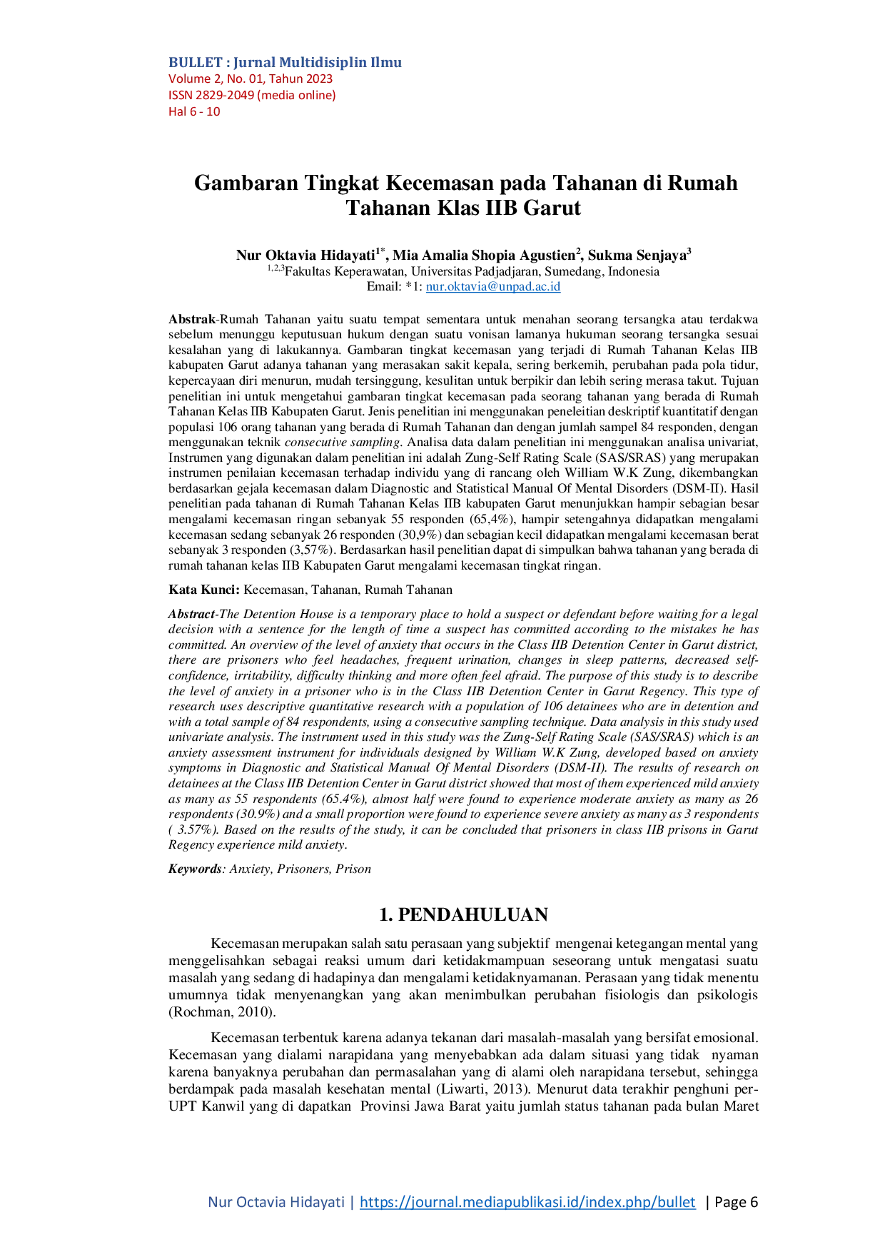 JURIS Gambaran Tingkat Kecemasan pada Tahanan di Rumah Tahanan Klas IIB Garut