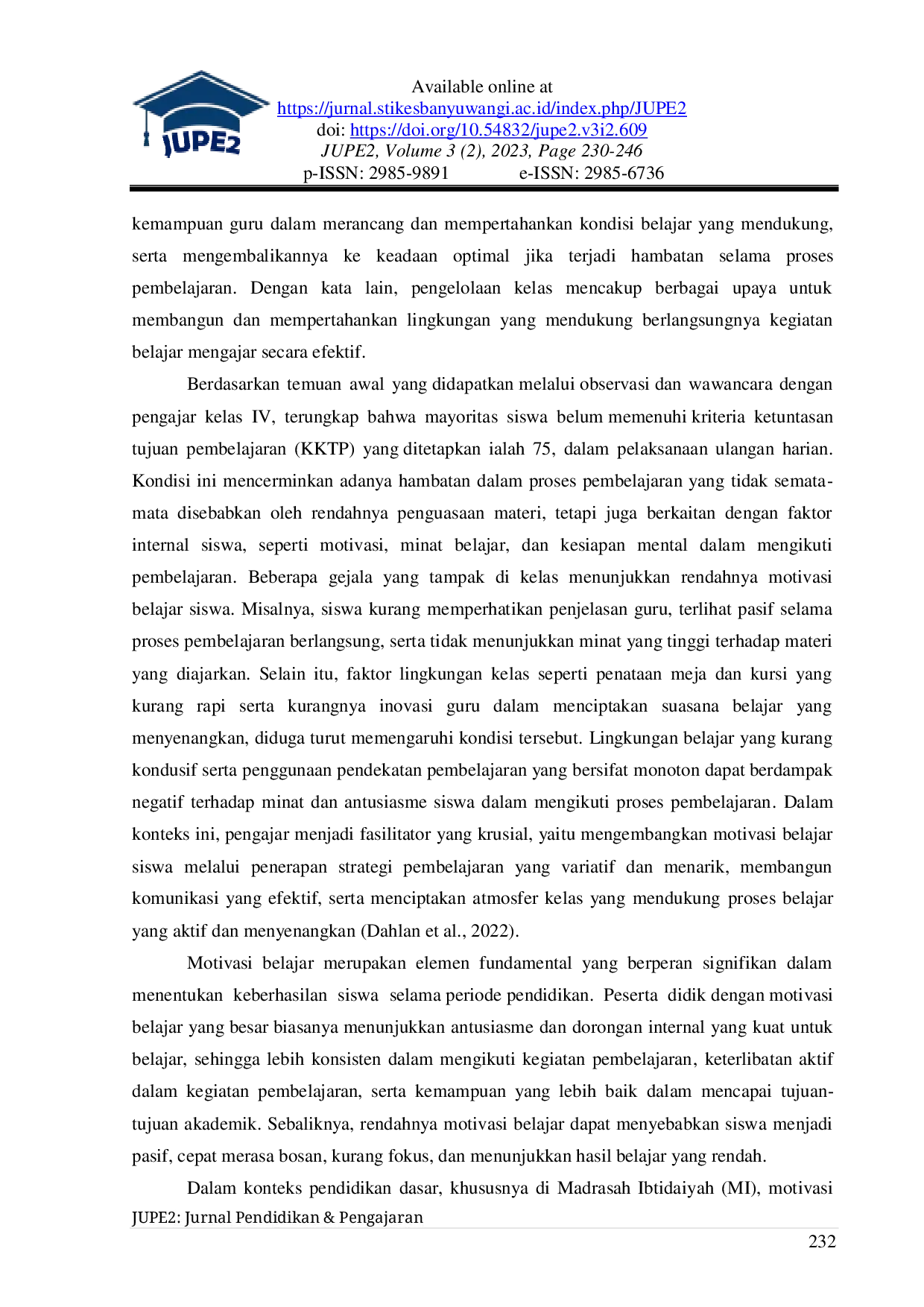 JURIS Pengaruh Pengelolaan Kelas Terhadap Motivasi Belajar Siswa Kelas IV Madrasah Ibtidaiyah Salman Dompu