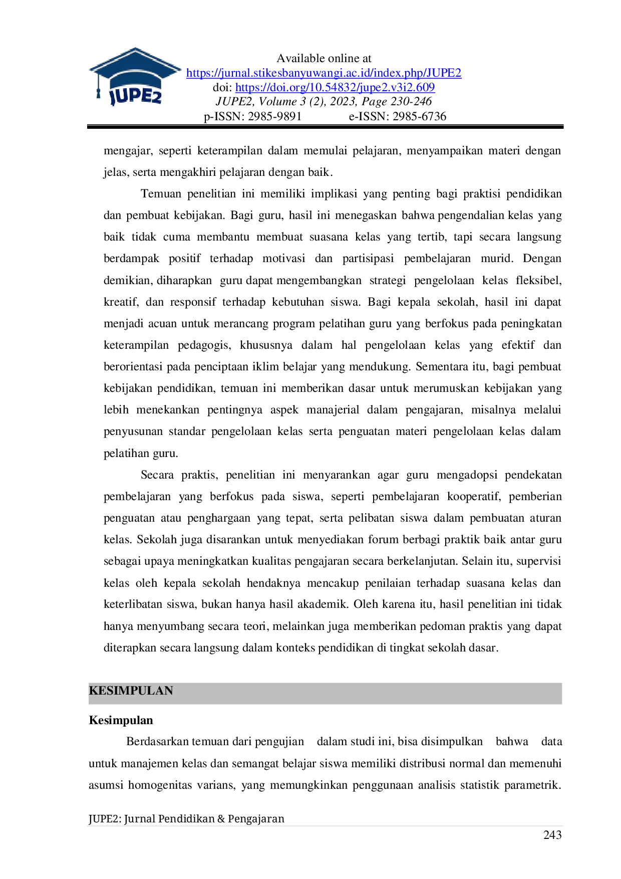 JURIS Pengaruh Pengelolaan Kelas Terhadap Motivasi Belajar Siswa Kelas IV Madrasah Ibtidaiyah Salman Dompu