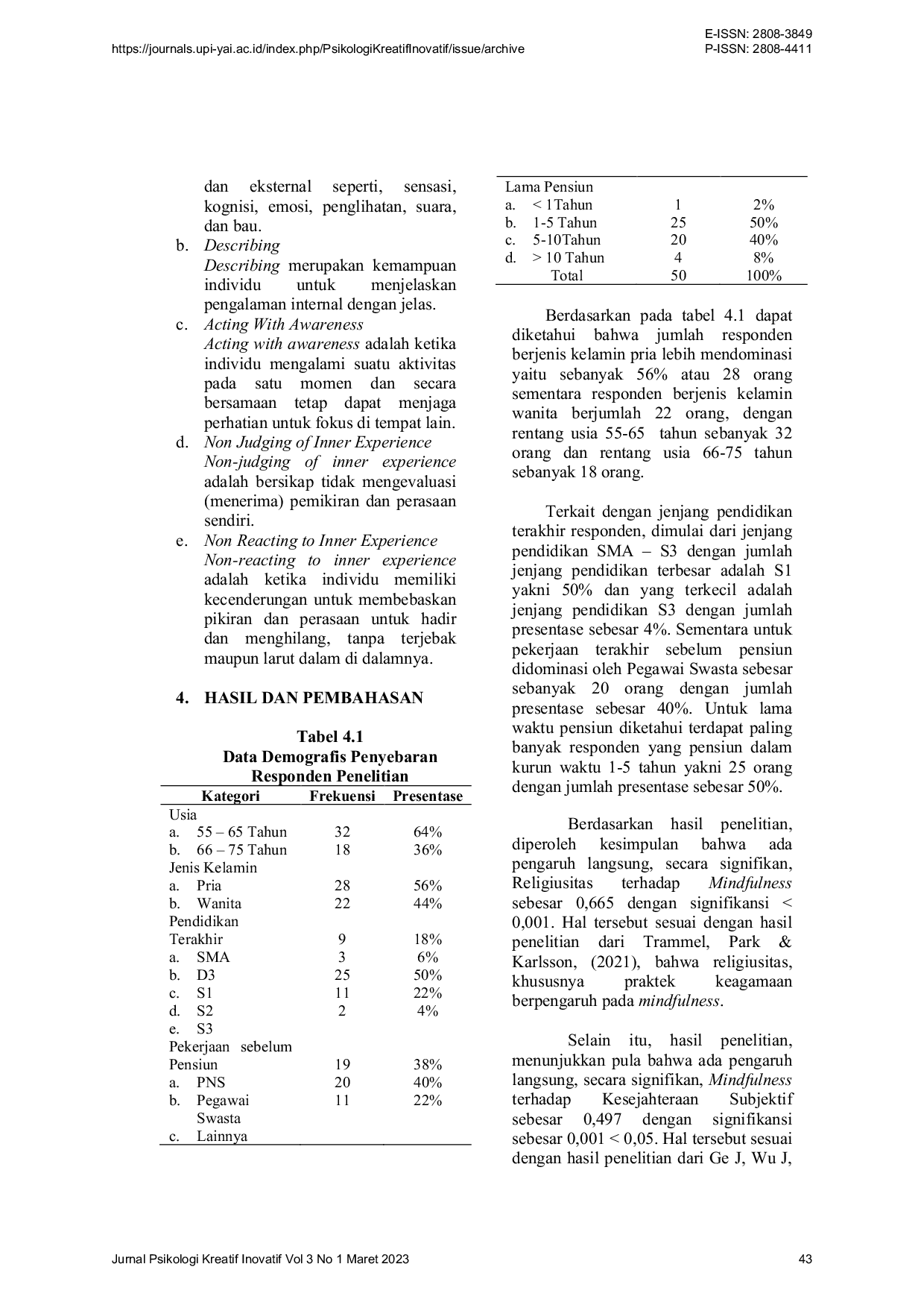 JURIS Mindfulness Sebagai Mediator Pengaruh Religiusitas terhadap Kesejahteraan Subjektif Pensiunan