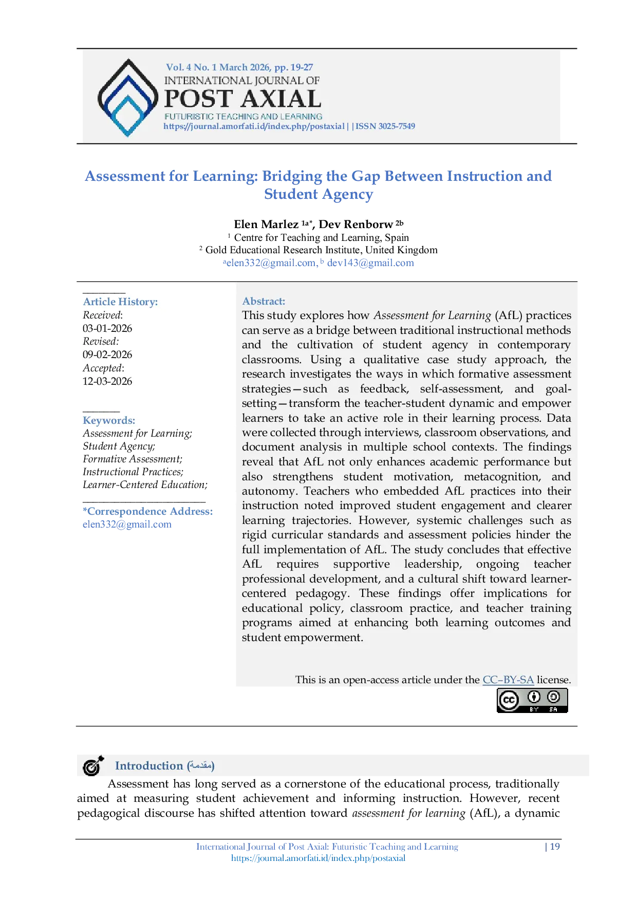 JURIS Assessment for Learning Bridging the Gap Between Instruction and Student Agency