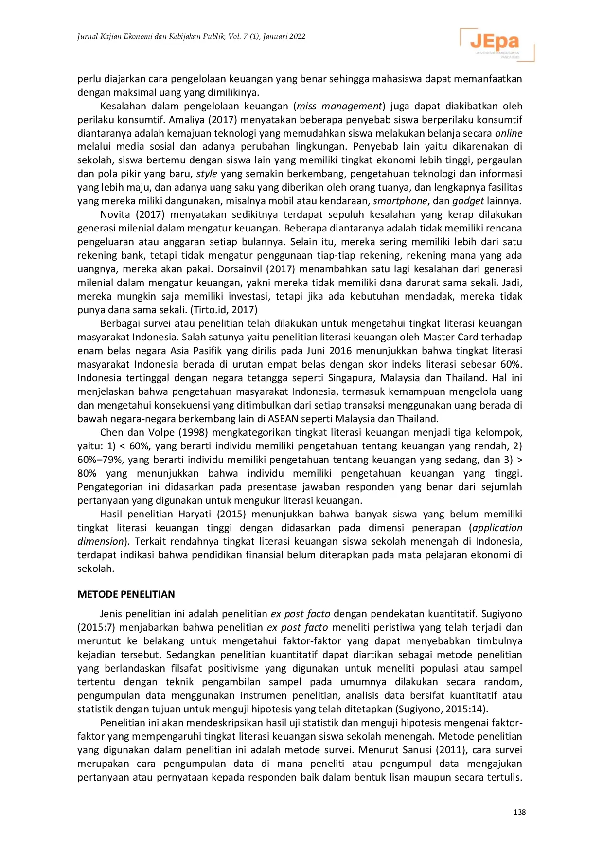 JURIS DETERMINAN TINGKAT LITERASI KEUANGAN SISWA SEKOLAH MENENGAH Studi Kasus SMA Hidayatullah Semarang