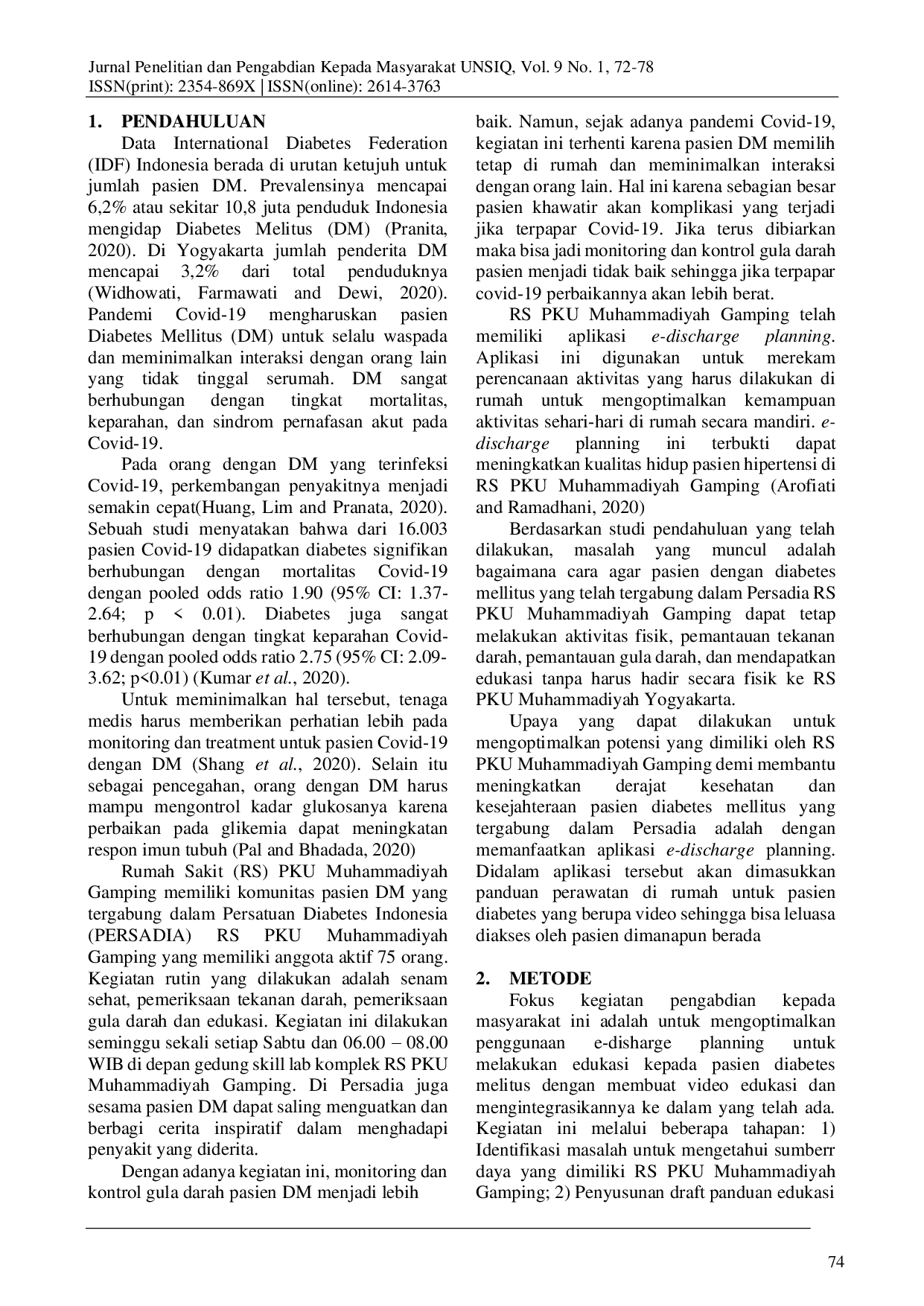 juris Edukasi Untuk Pasien Diabetes Mellitus Melalui Pemanfaatan E Discharge Planning Di Rs Pku Muhammadiyah Gamping