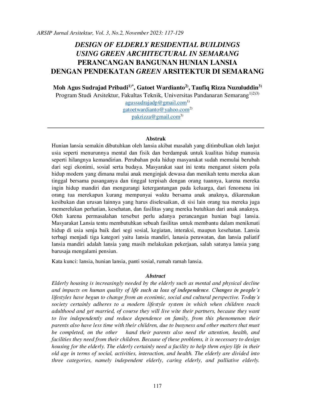 juris Perancangan Bangunan Hunian Lansia Dengan Pendekatan Green Arsitektur Di Semarang