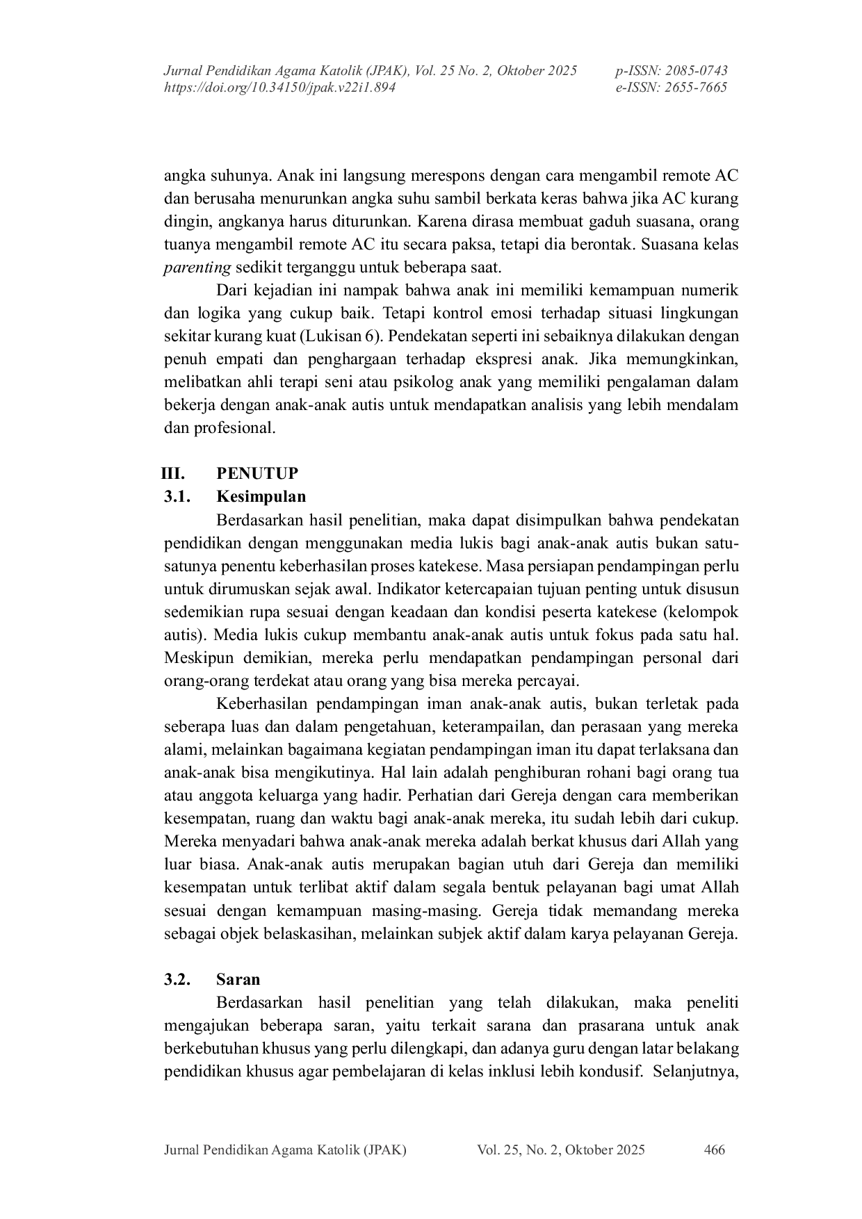 JURIS Implementasi Pendekatan Pendidikan Iman Dengan Media Lukis Bagi Kelompok Anak Autis