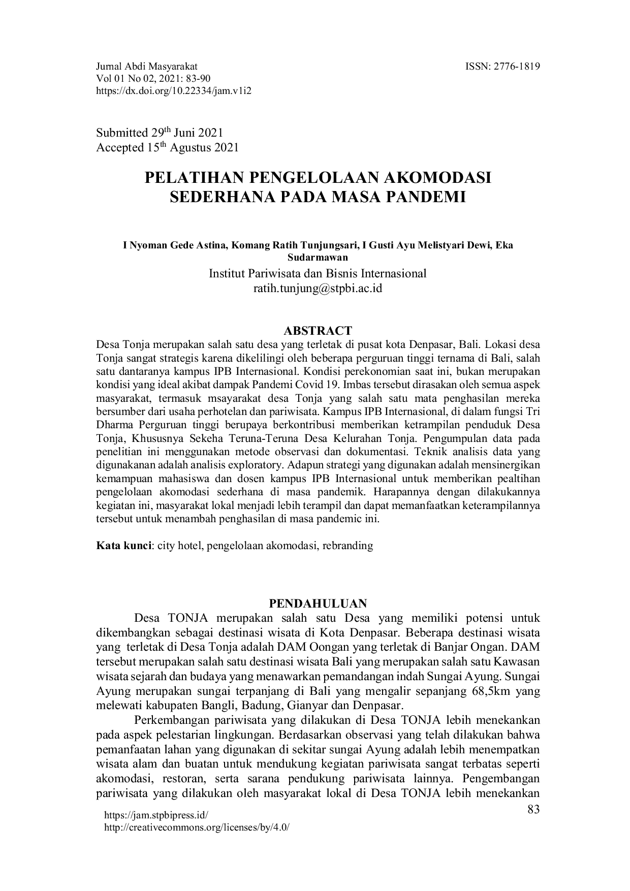 JURIS Pelatihan pengelolaan akomodasi sederhana pada masa pandemi