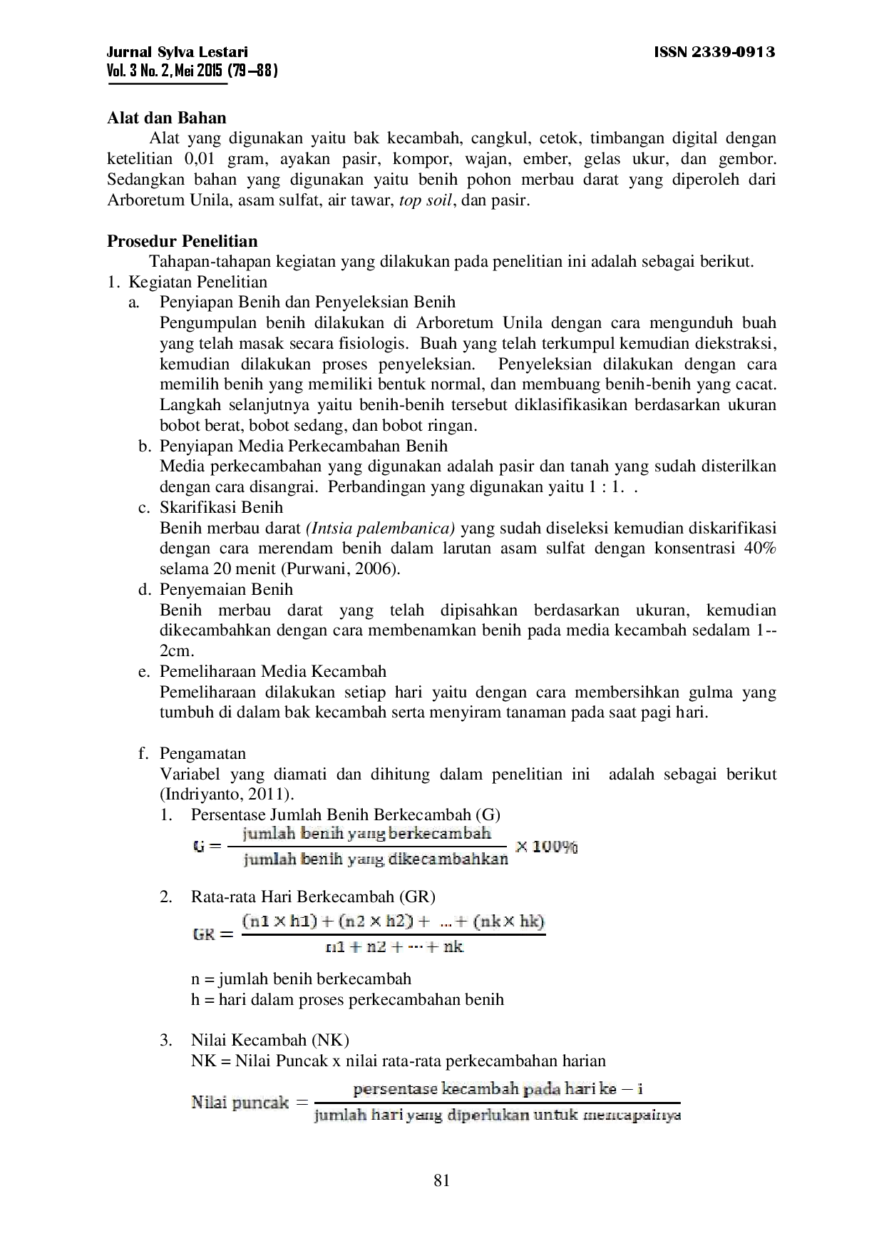 juris Pengaruh Ukuran Berat Benih Terhadap Perkecambahan Benih Merbau Darat Intsia Palembanica
