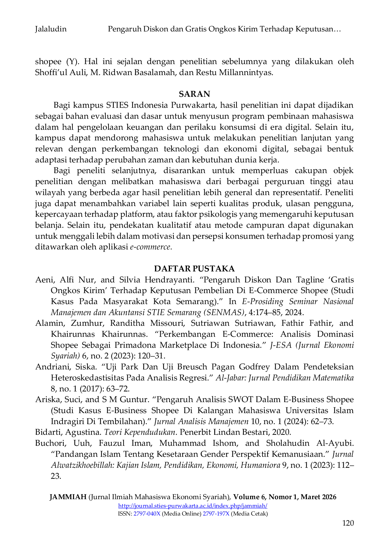 JURIS Pengaruh Diskon dan Gratis Ongkos Kirim Terhadap Keputusan Belanja di Aplikasi Shopee Pada Mahasiswa STIES Indonesia Purwakarta