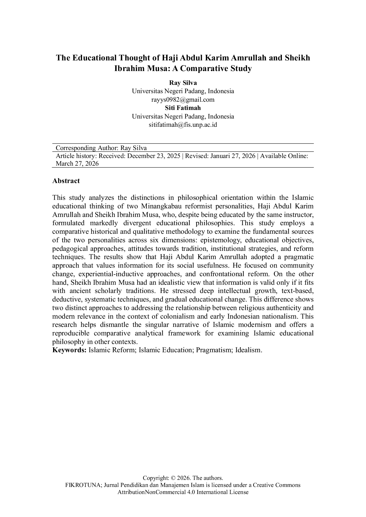 JURIS The Educational Thought of Haji Abdul Karim Amrullah and Sheikh Ibrahim Musa A Comparative Study