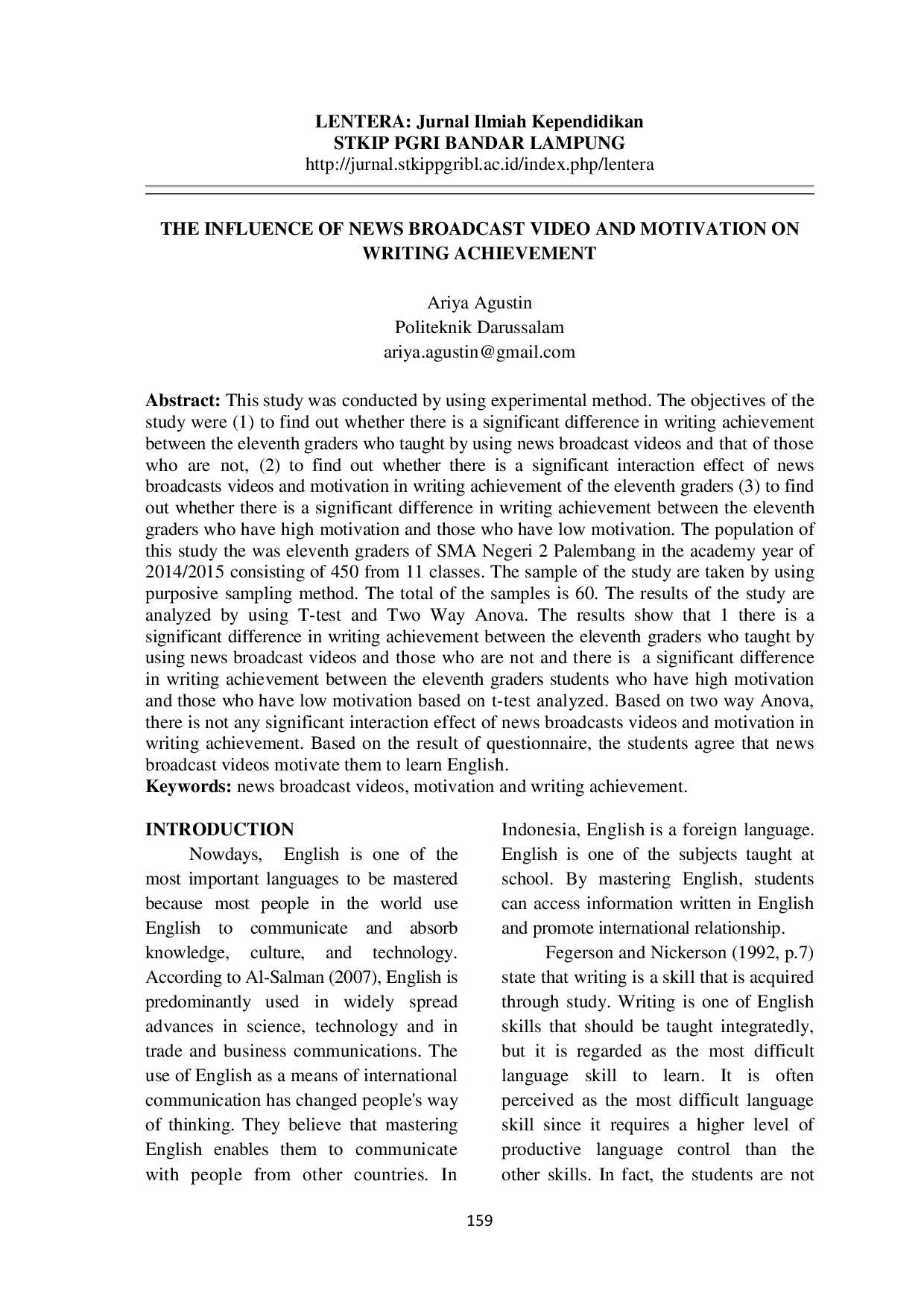 JURIS The Influence of News Broadcast Video and Motivation on Writing Achievement