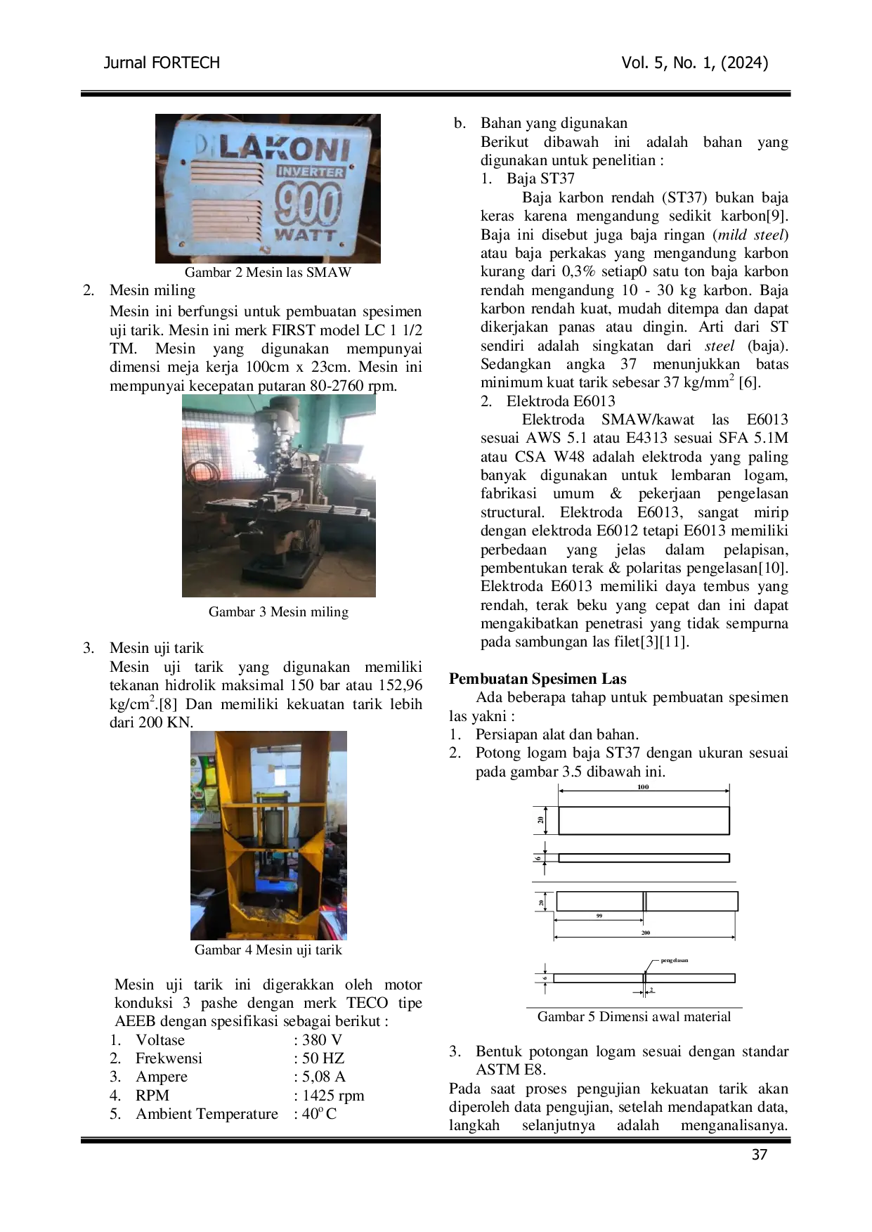 JURIS Optimasi Sudut Elektroda dan Kuat Arus Terhadap Kekuatan Tarik Pada Baja ST37