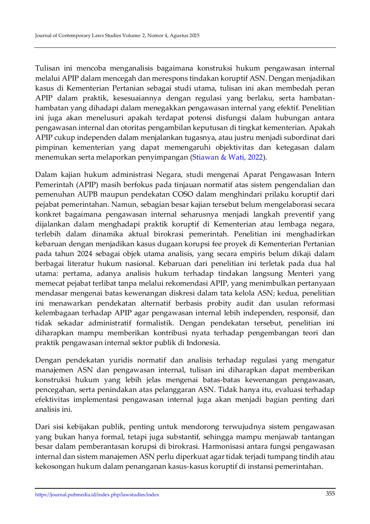 JURIS Konstruksi Hukum Pengawasan Internal terhadap Tindakan Koruptif Aparatur Sipil Negara APIP Studi Kasus Fee Proyek di Kementerian Pertanian
