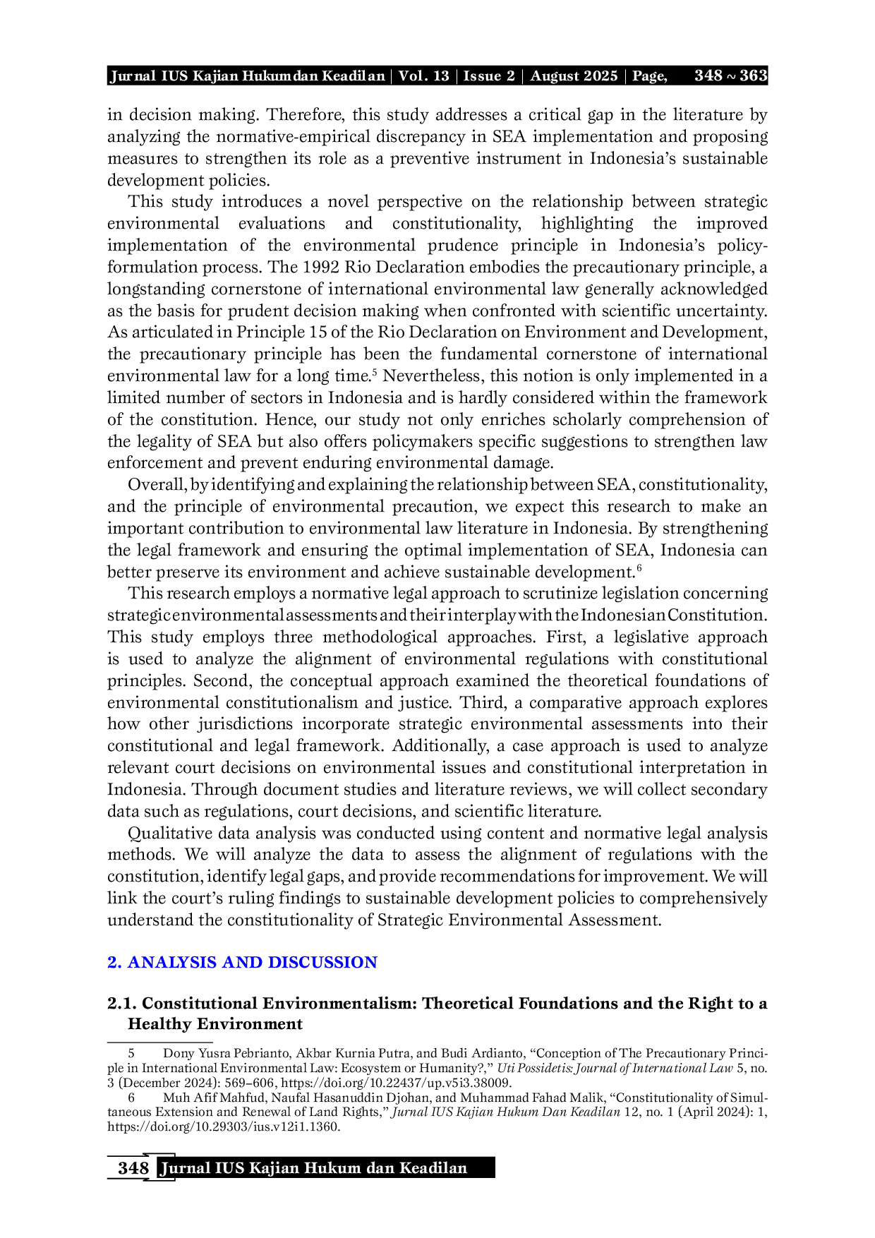JURIS Legal and Constitutional Gaps in Strategic Environmental Assessment Between Formality and Substantive Environmental Protection in Indonesia