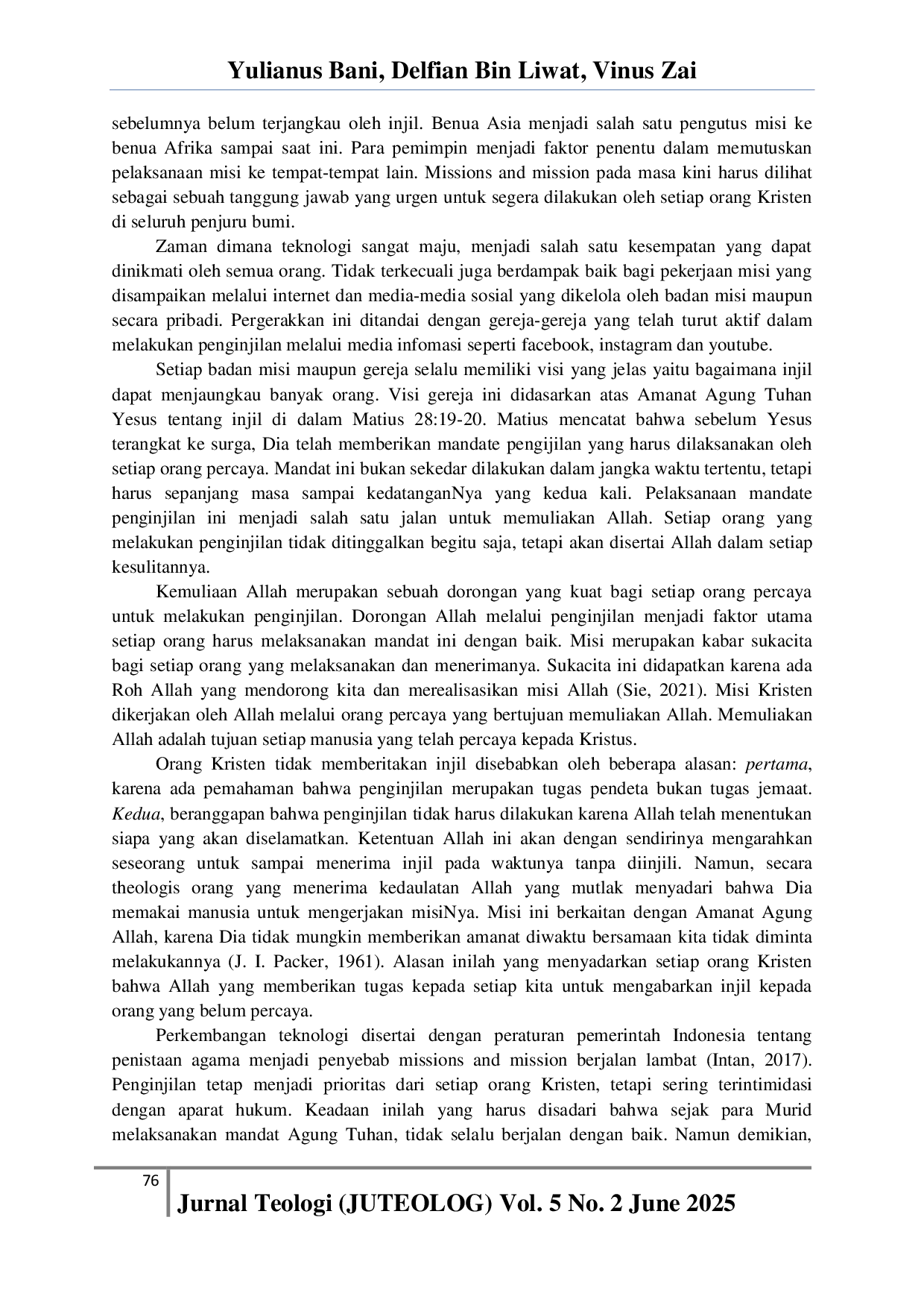 JURIS Urgensitas Missions And Mission Bagi Kehidupan Bergereja