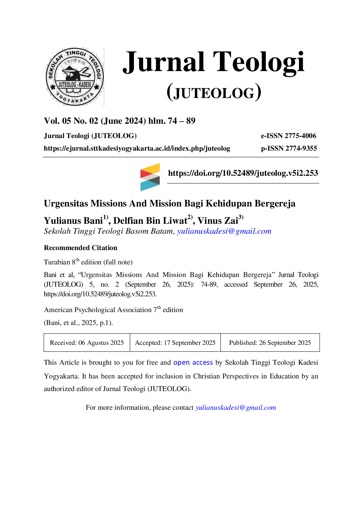 JURIS Urgensitas Missions And Mission Bagi Kehidupan Bergereja