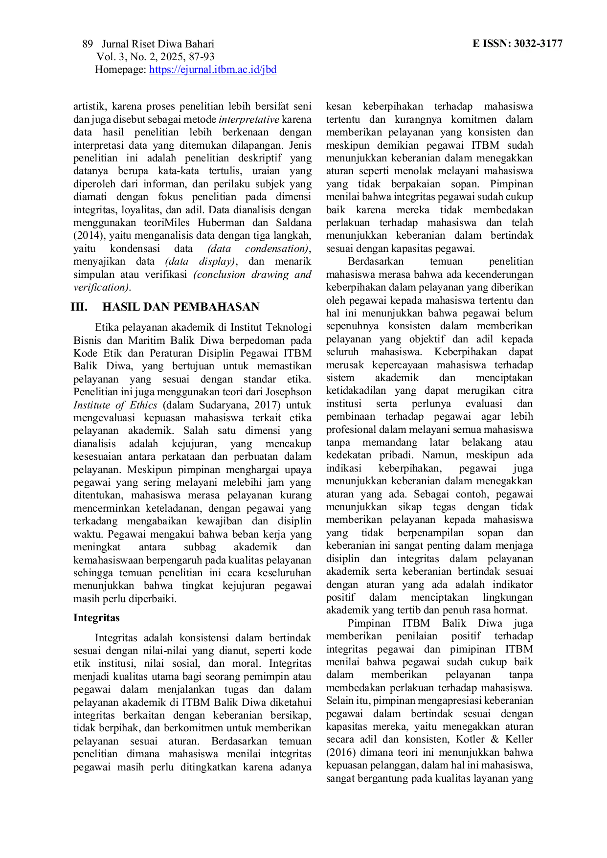 JURIS Etika Pelayanan Akademik di Program Studi Hukum Bisnis ITBM Balik Diwa