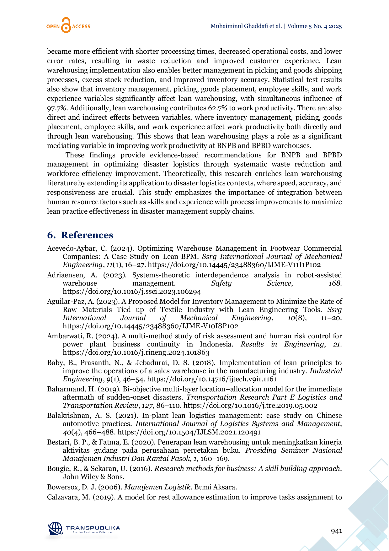 JURIS Analysis of the Effect of Warehousing Management System and Employee Ability on Work Productivity through Lean Warehousing in the Warehouses of the National Disaster Management Agency BNPB and the R